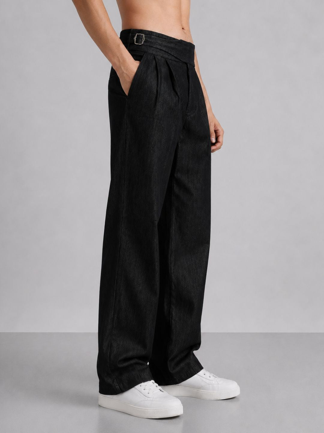 Co-Ord Set Black Premium Denim Gurkha Pant & Half Sleeve Shirt Relaxed Fit