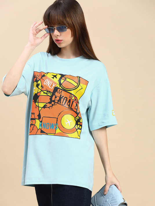 Unisex Oversized Fit Freddo Blue Tshirt