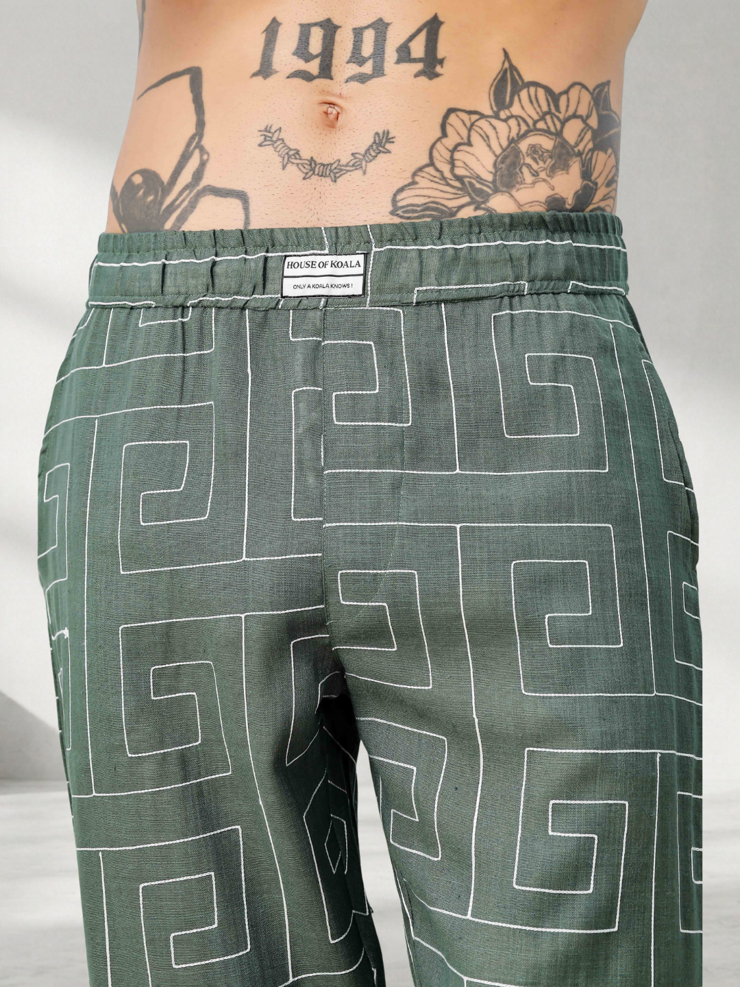 Olive Linen Blend Embroidered Notched Lapel Shirt and All Day Pants Co-ord Set