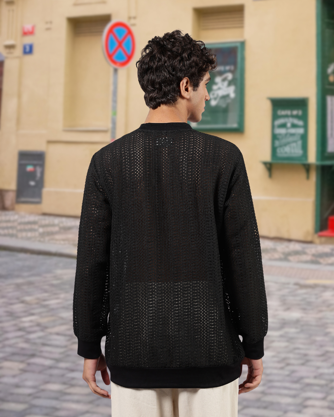 Black Oversized Fit Premium Cotton Crochet T-Shirt