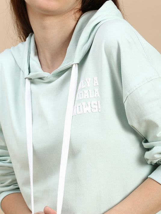 Unisex Relaxed Fit Mint Green Printed Hoodie