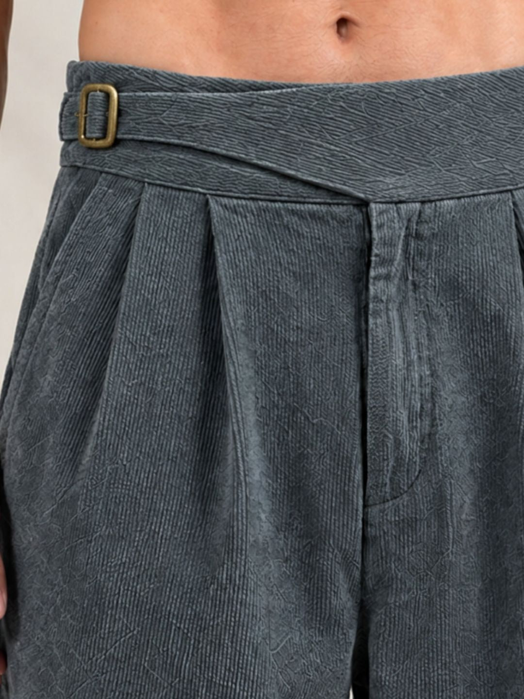 Grey Corduroy Gurkha Trousers with Double Pleated Front