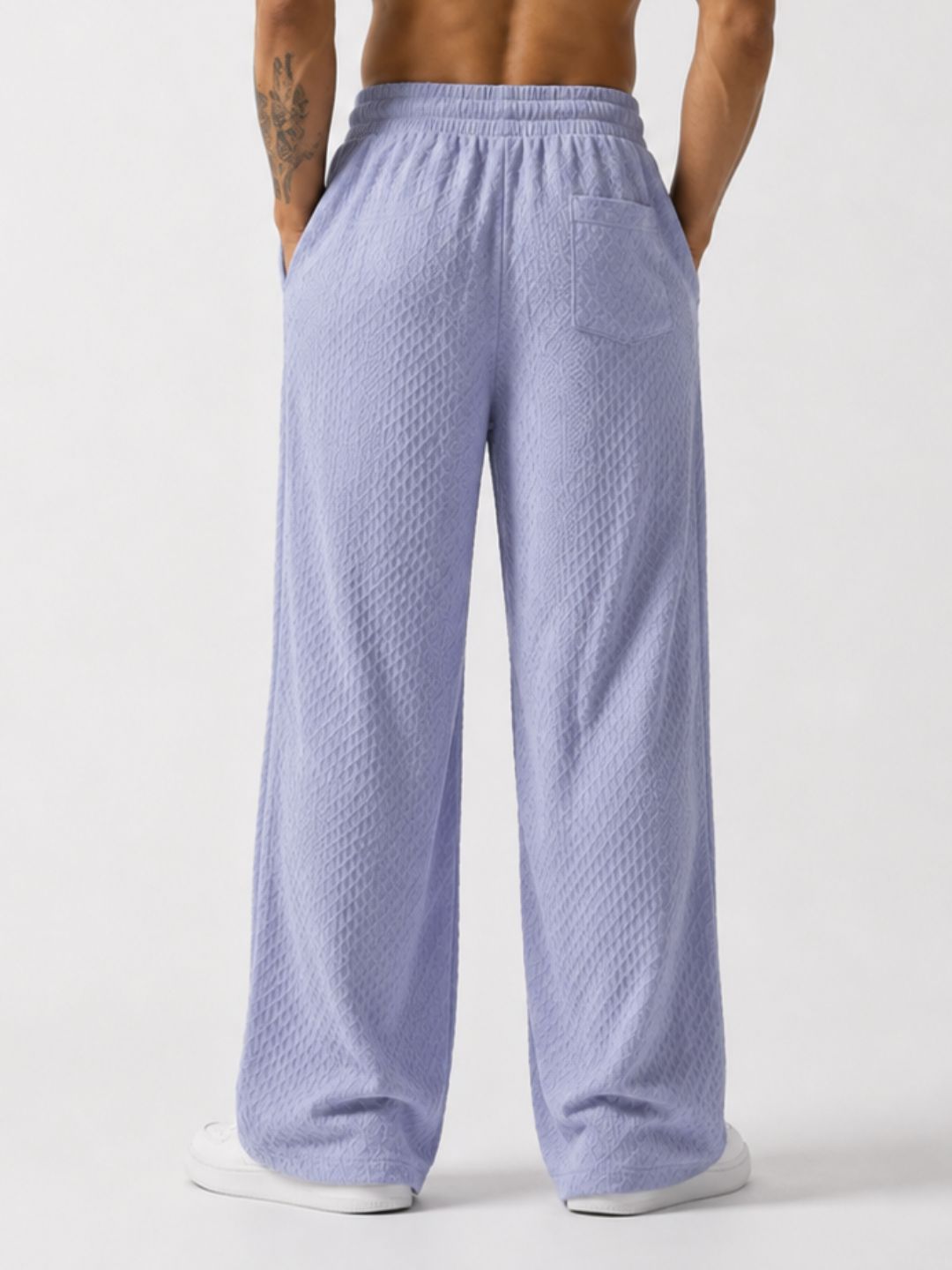 Grey Textured Relaxed-Fit Mid-Rise Korean Pant