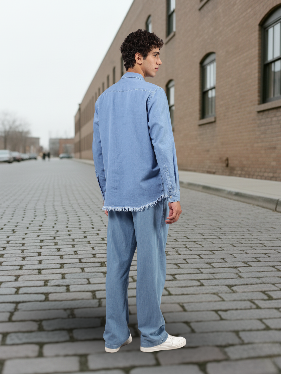 Co-Ord Set Blue Premium Denim Gurkha Pant & Full Shirt Relaxed Fit