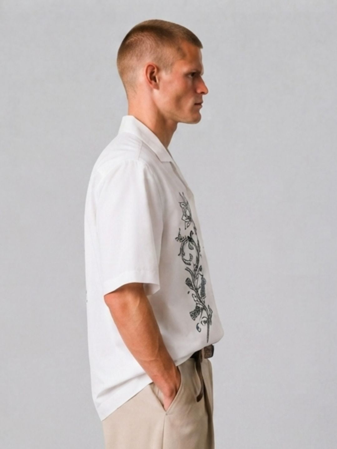 White Embroidered Relaxed Fit Oversized Half Sleeve Casual Resort Shirt