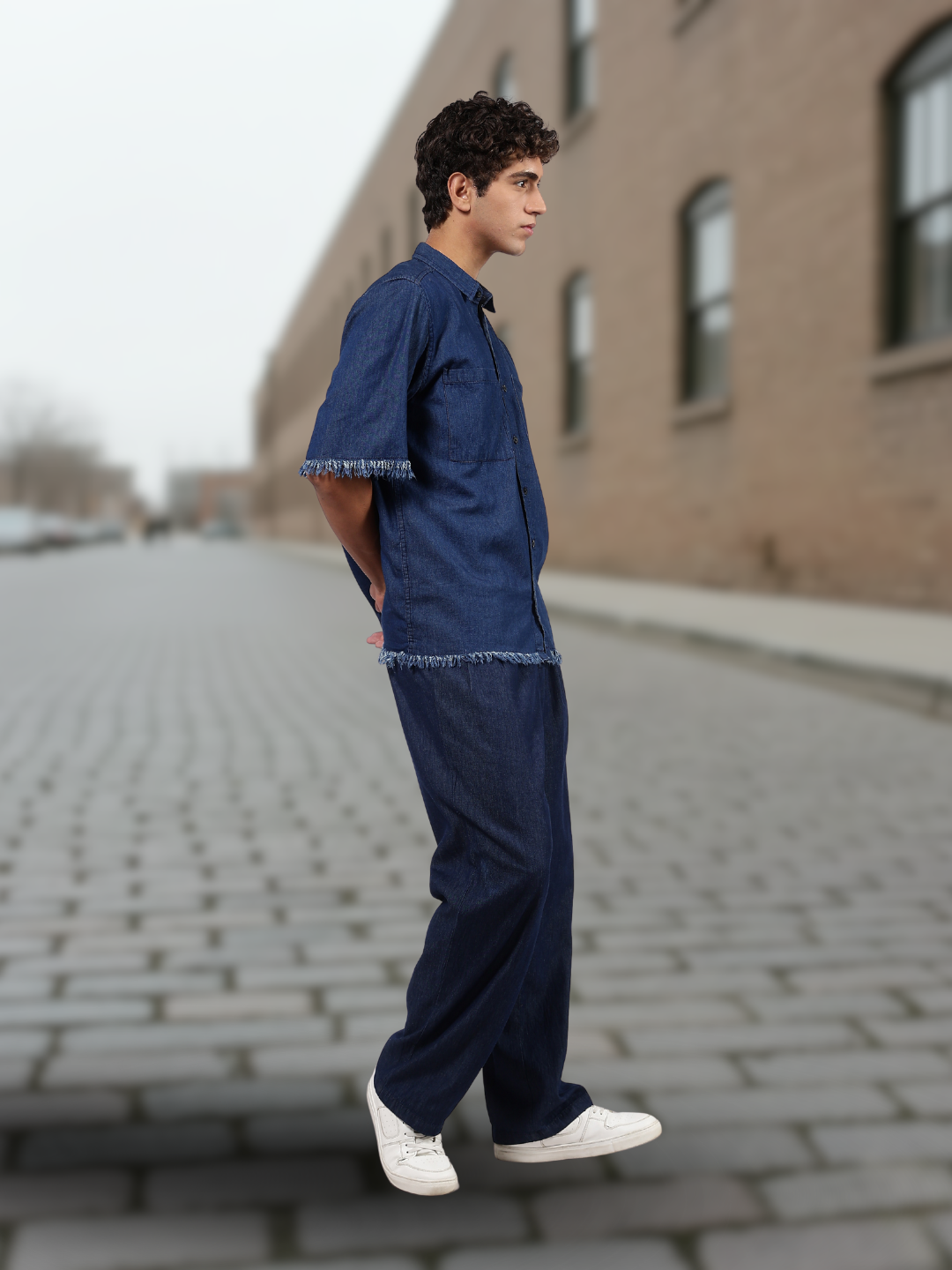 Co-Ord Set Navy Blue Premium Denim Gurkha Pant & Half Sleeve Shirt Relaxed Fit