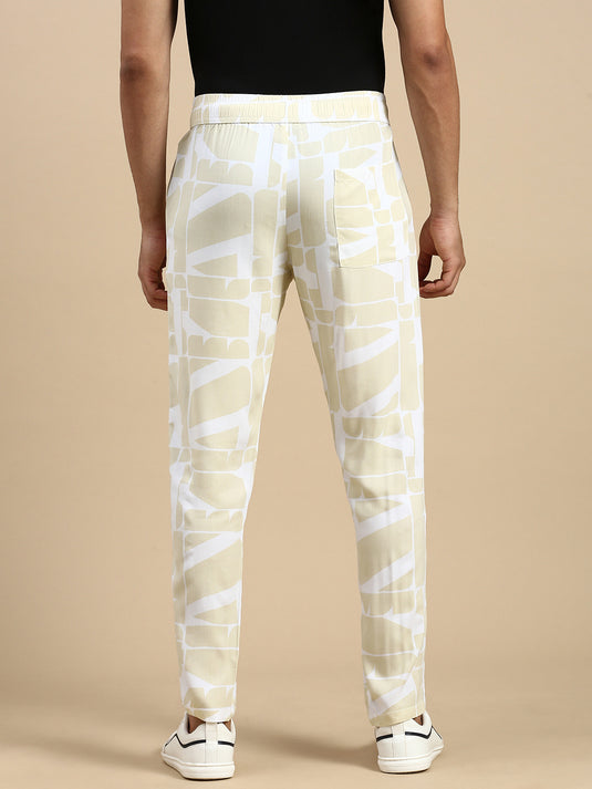 Unisex Relaxed Fit Beige Printed Lounge Pant