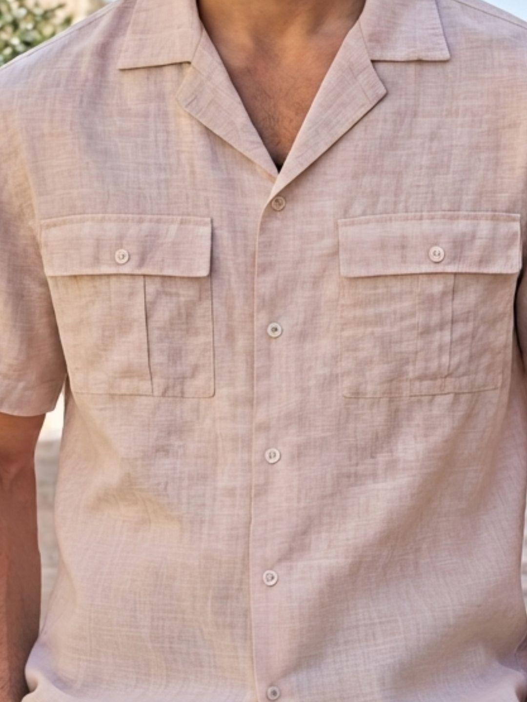 Powder Pink Linen Blend Cuban Collar Classic Relaxed Fit  Shirt