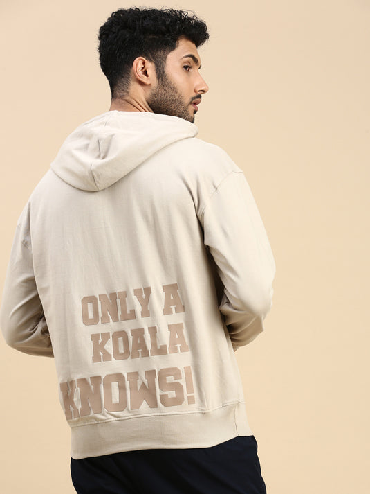 Unisex Beige Relaxed Fit Printed Hoodie Sweatshirt