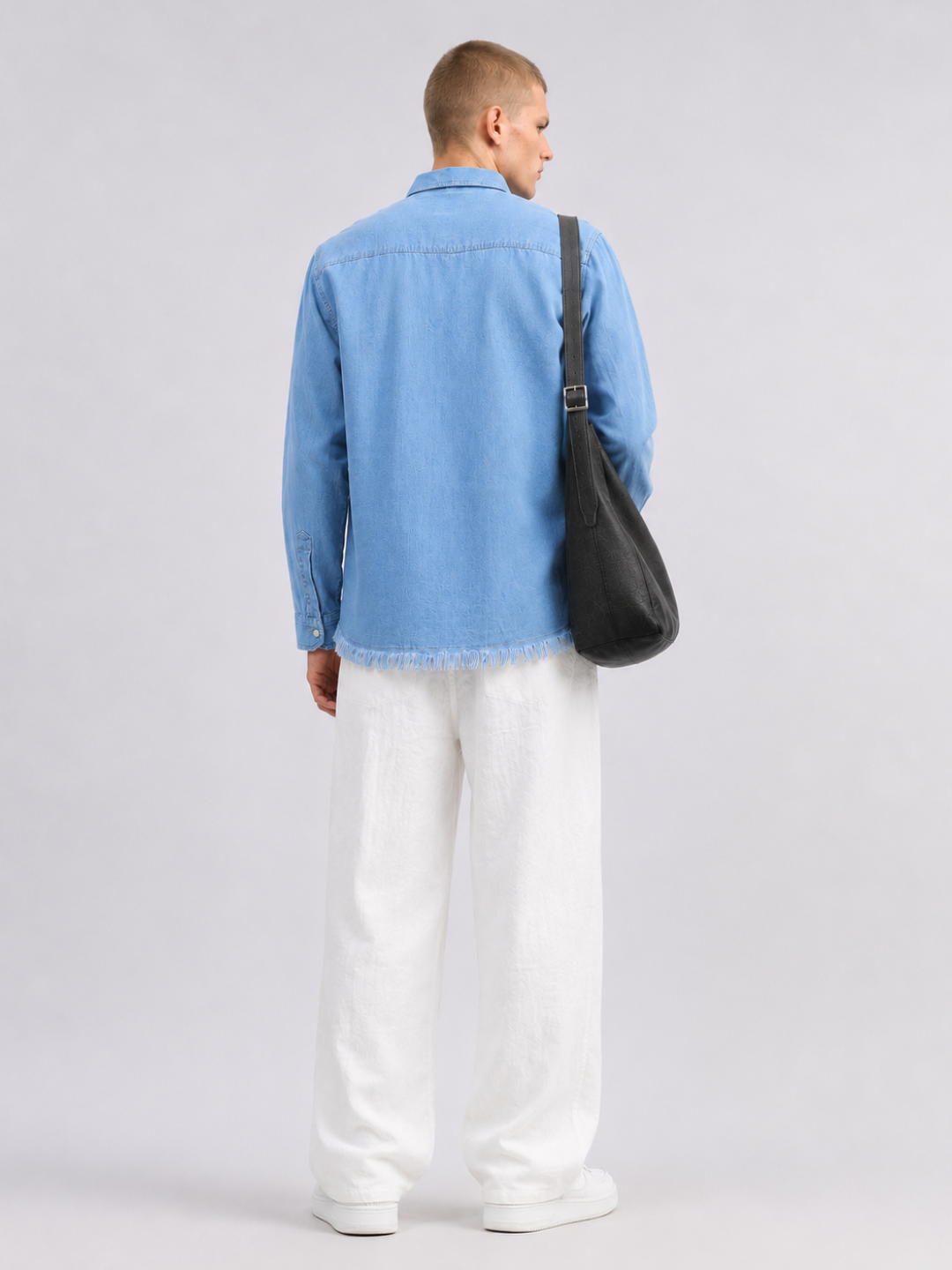 Blue Denim Raw Edge Oversized Relaxed Fit Spread Collar Premium Shirt