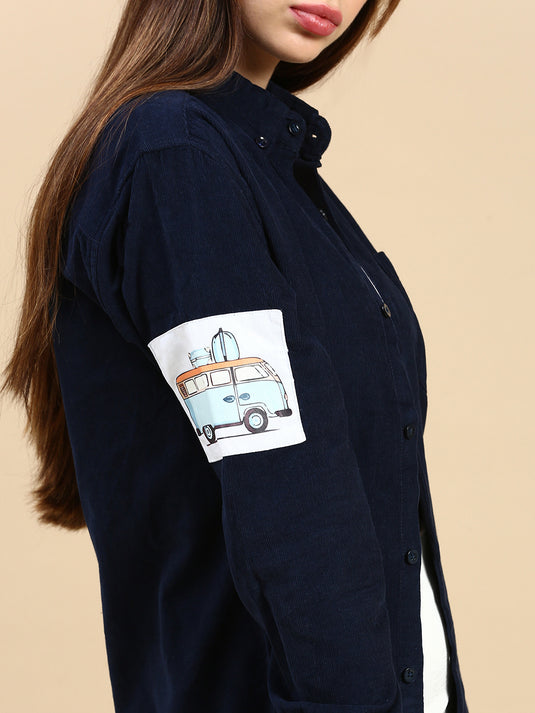 Unisex Relaxed Fit Navy Blue Corduroy Shirt