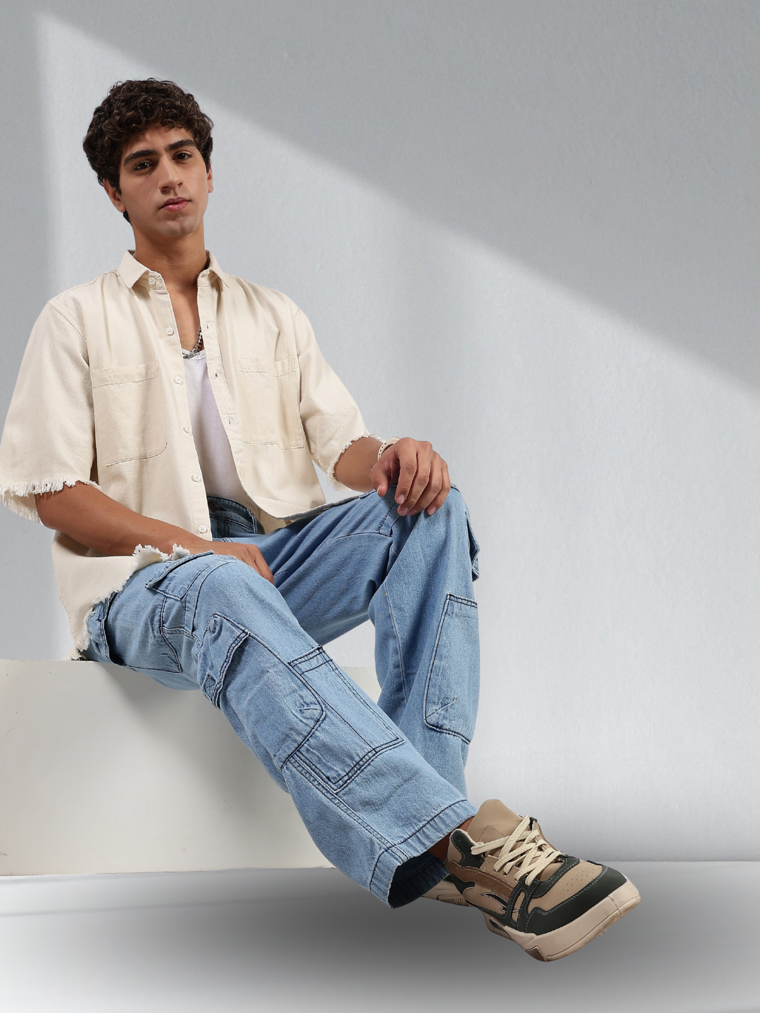 Off-White Raw Edge Oversized Box-Fit Spread Collar Premium Denim Shirt