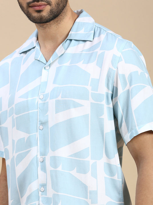 Unisex Cubano Blue Printed Relaxed Fit Resort Shirt