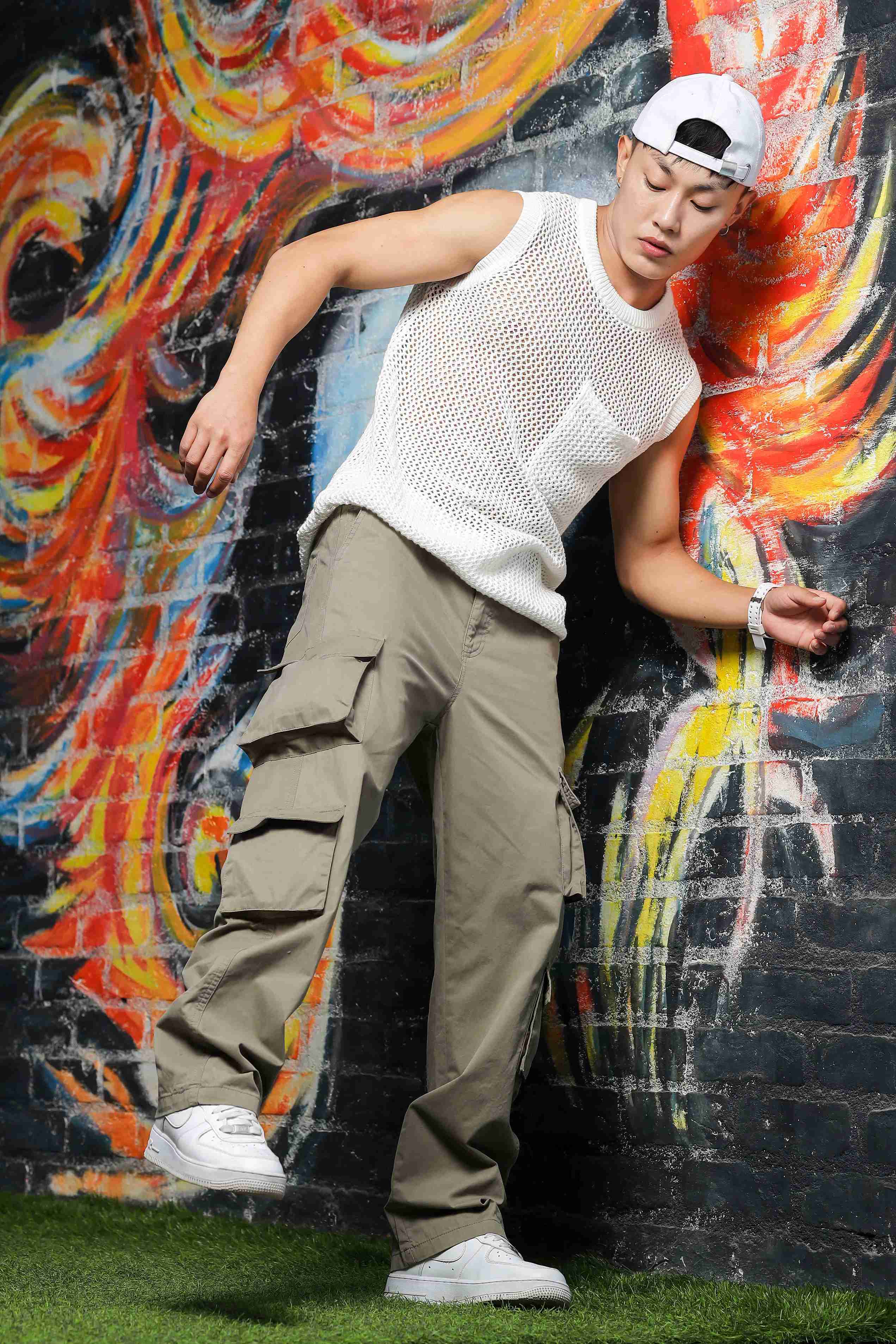 Grey Unisex Relaxed fit Baggy Cotton Cargo Trousers