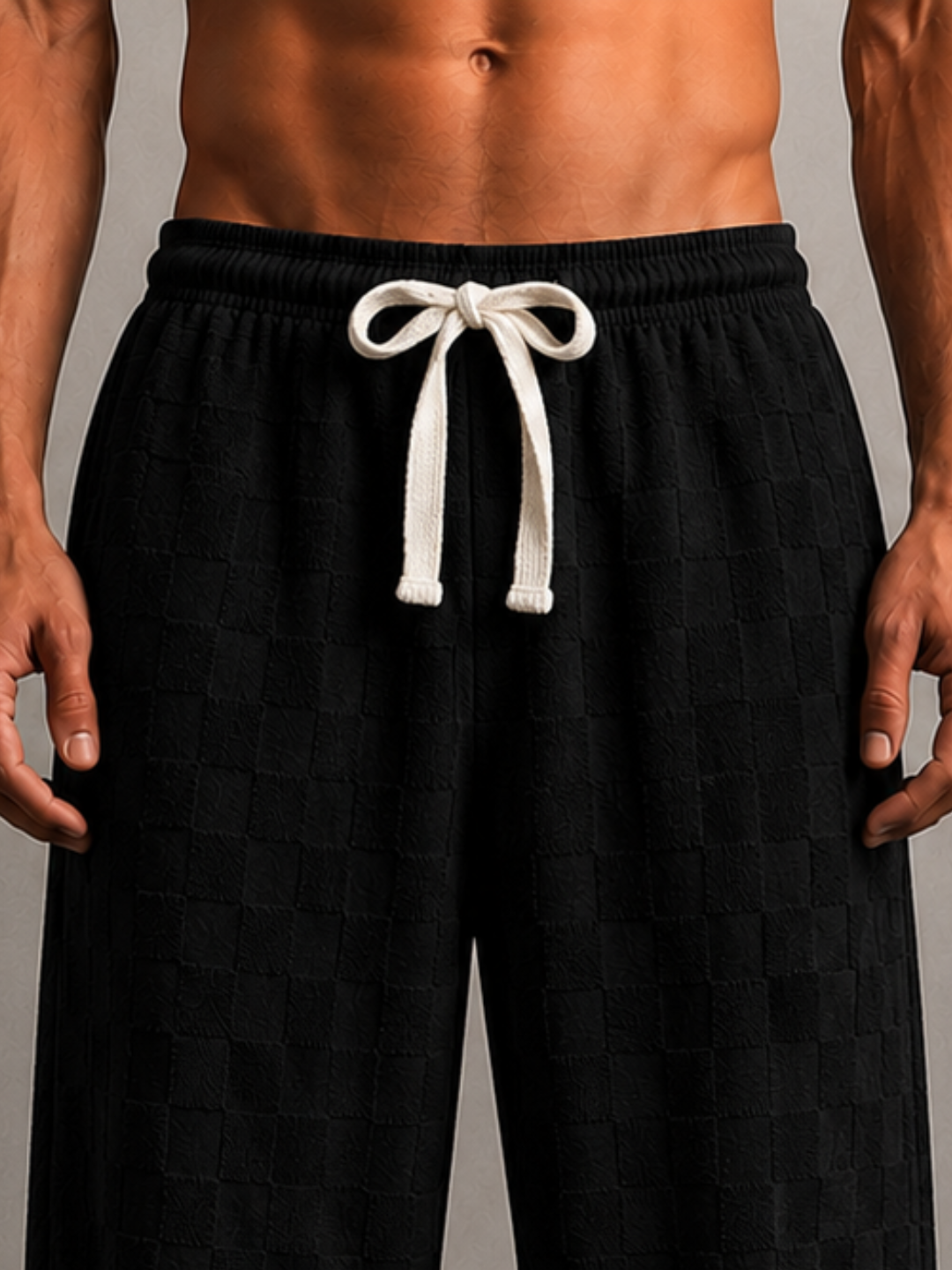 Black Textured Relaxed-Fit Mid-Rise Korean Pant