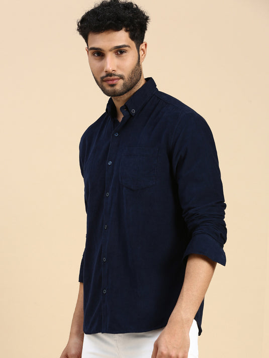 Unisex Relaxed Fit Navy Blue Corduroy Shirt