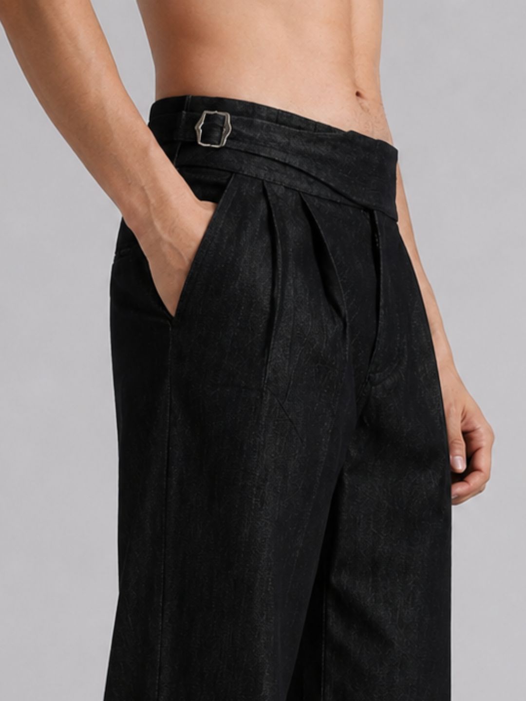 Co-Ord Set Black Premium Denim Gurkha Pant & Half Sleeve Shirt Relaxed Fit