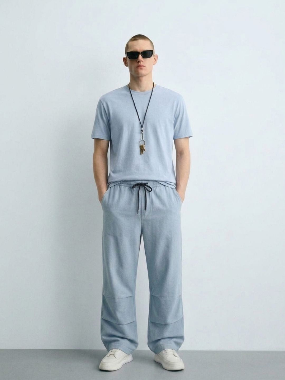 Denim Co-ord Set Light Blue Parachute Baggy Denim Pant & Full Shirt Relaxed Fit
