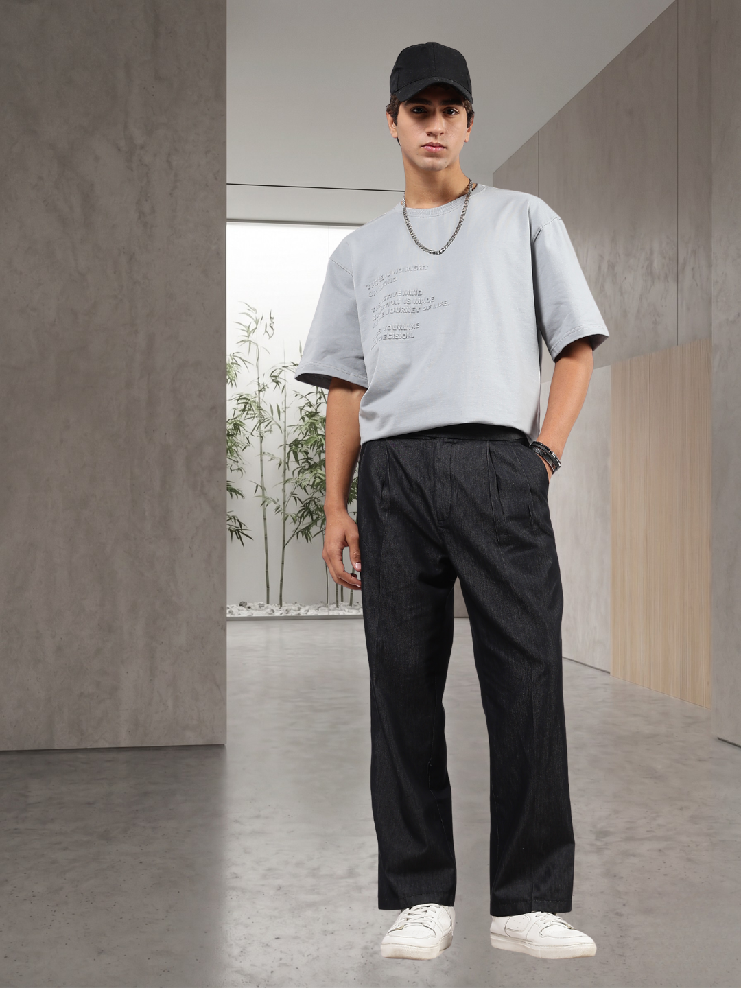 Black Premium Denim Gurkha Trousers with Double Pleated Front