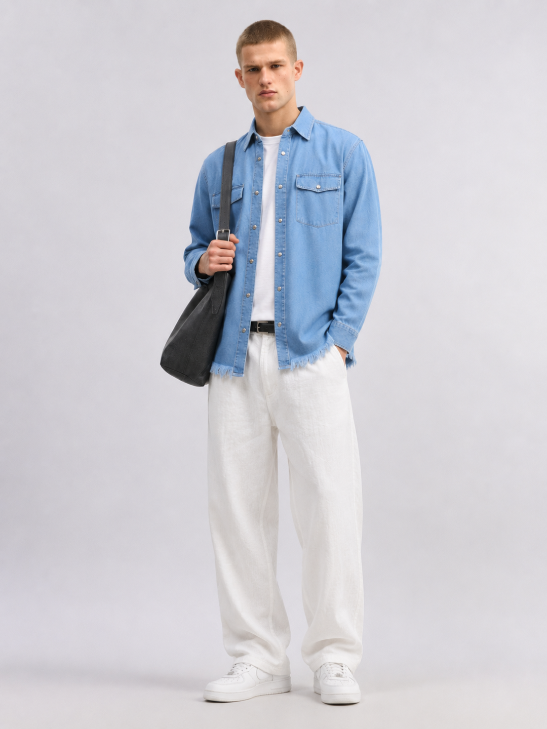 Blue Denim Raw Edge Oversized Relaxed Fit Spread Collar Premium Shirt