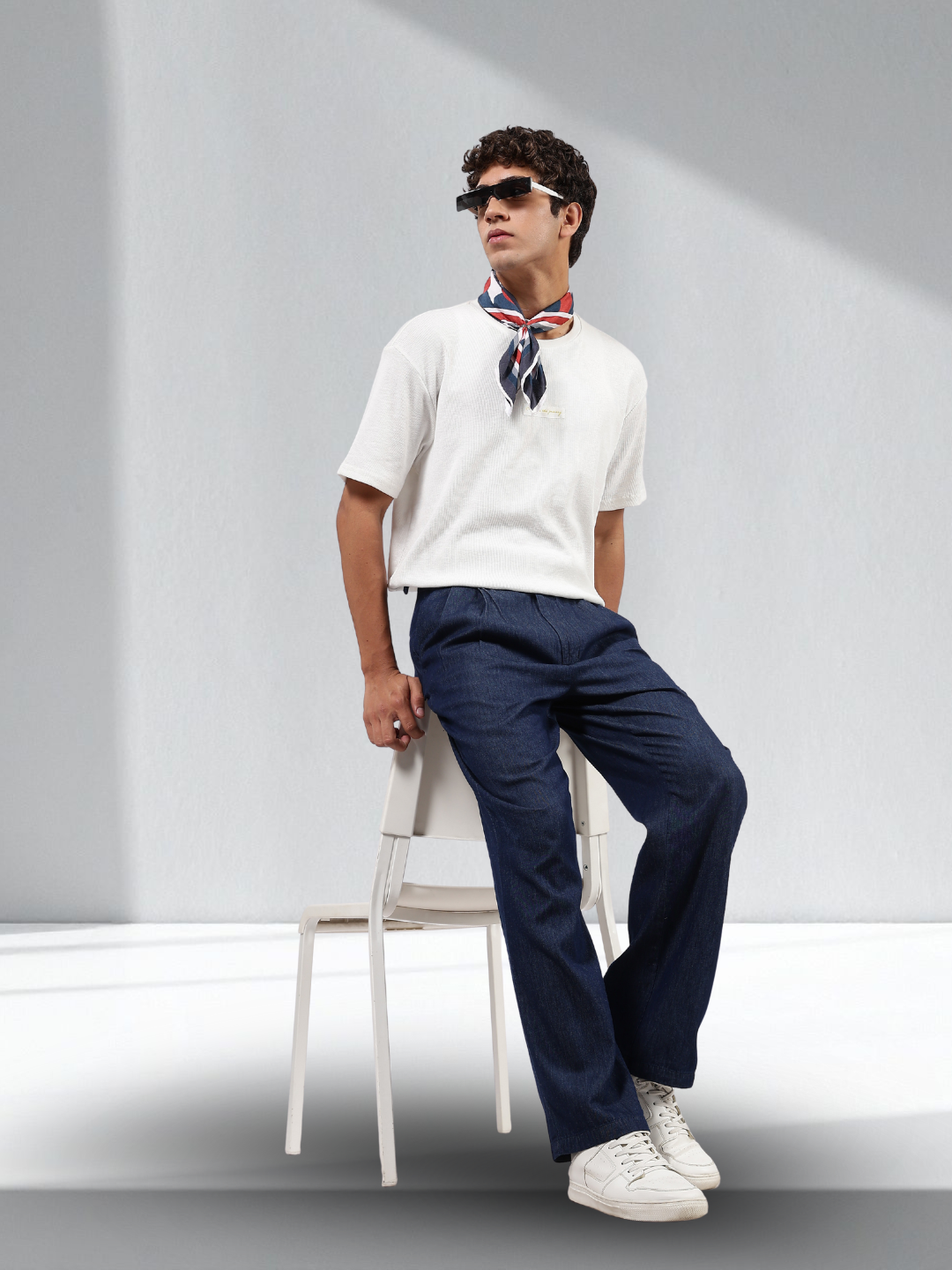 Navy Blue Premium Denim Gurkha Trousers with Double Pleated Front