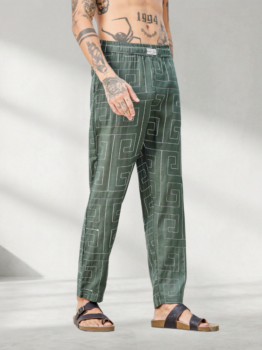 Olive Linen Blend Embroidered Notched Lapel Shirt and All Day Pants Co-ord Set
