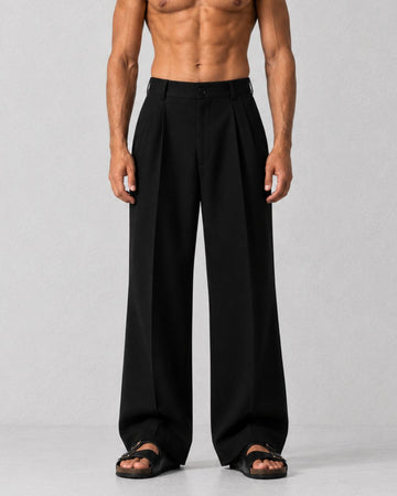 Black Baggy fit Street Savvy Double Pleated Korean Trousers