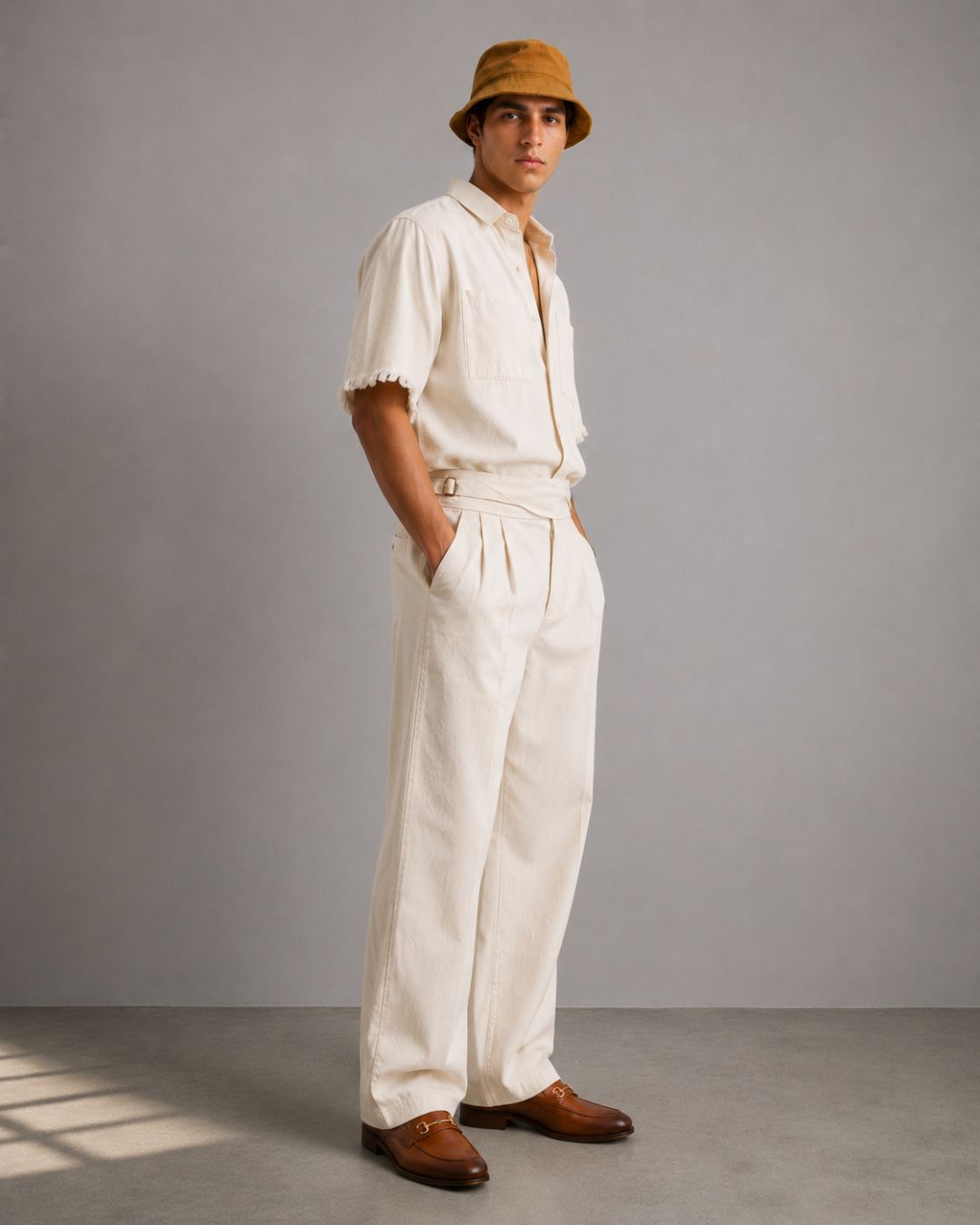 Off-White Premium Denim Gurkha Trousers with Double Pleated Front