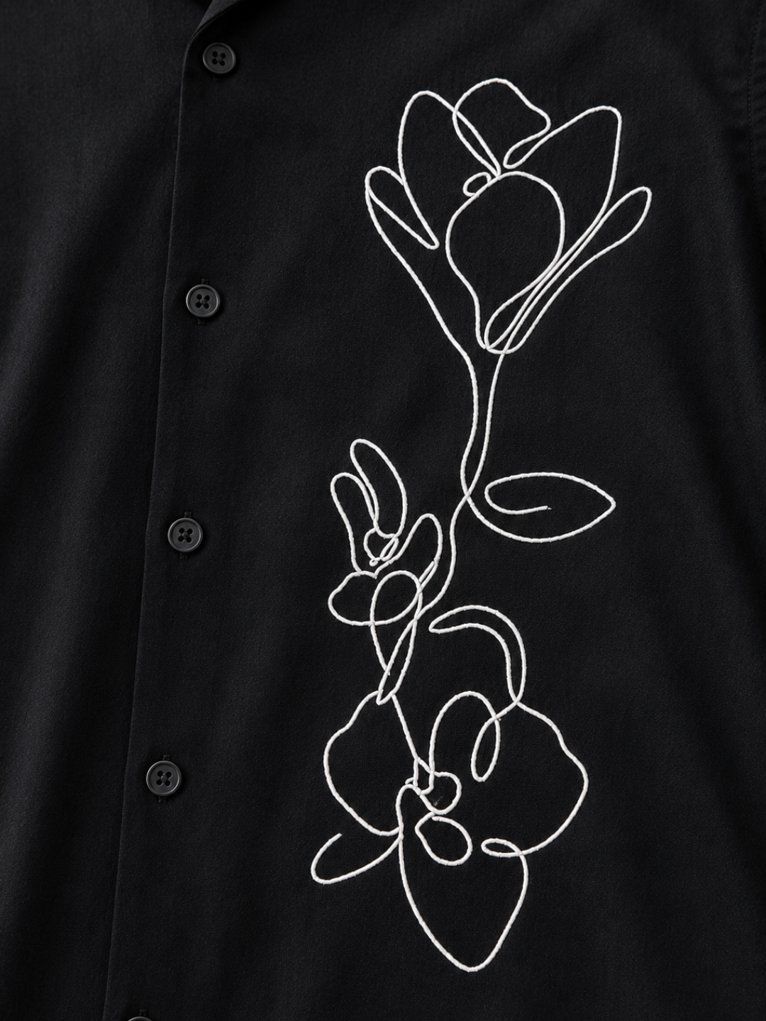 Black Embroidered Relaxed Fit Oversized Half Sleeve Casual Resort Shirt