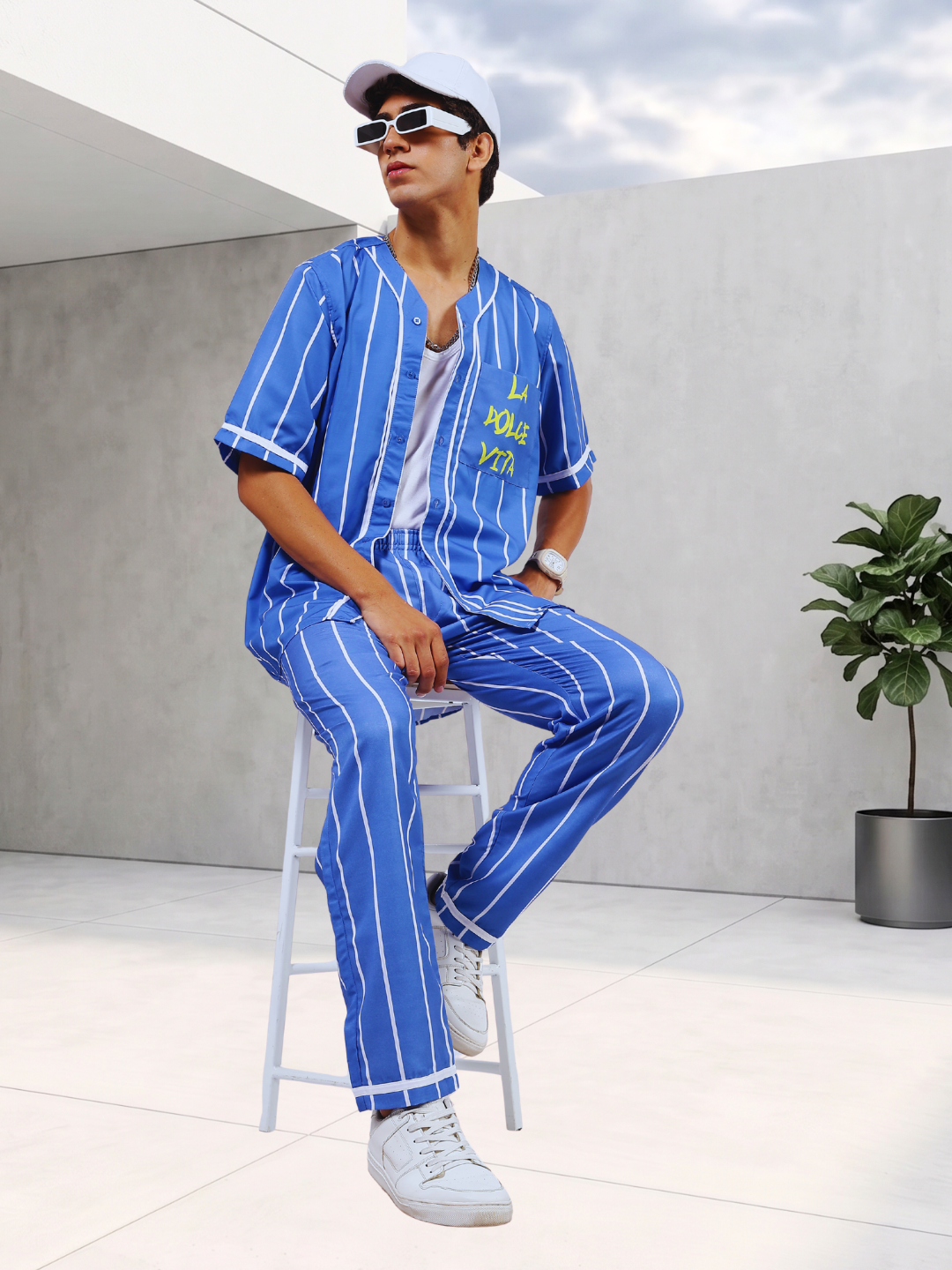 Baseball Printed Baseball Shirt & All Day Lounge Pant Relaxed Fit Co-Ord Set