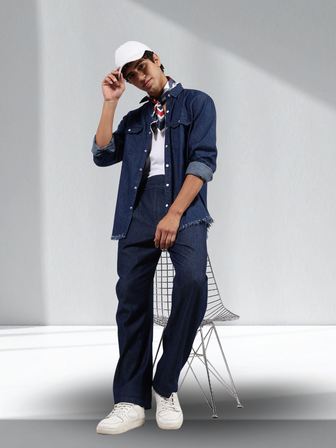 Co-Ord Set Indigo Blue Premium Denim Gurkha Pant & Full Shirt Relaxed Fit