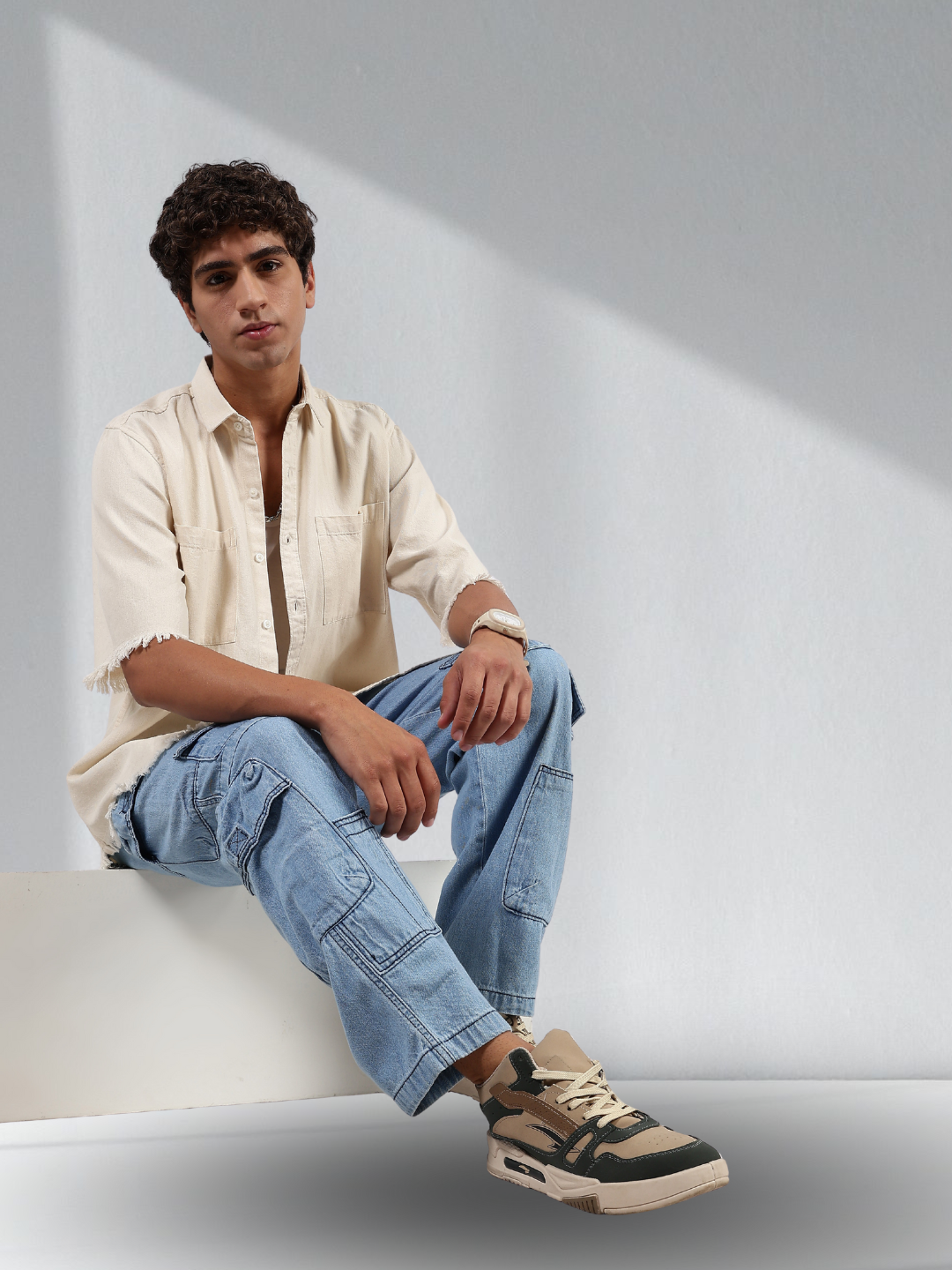 Off-White Raw Edge Oversized Box-Fit Spread Collar Premium Denim Shirt