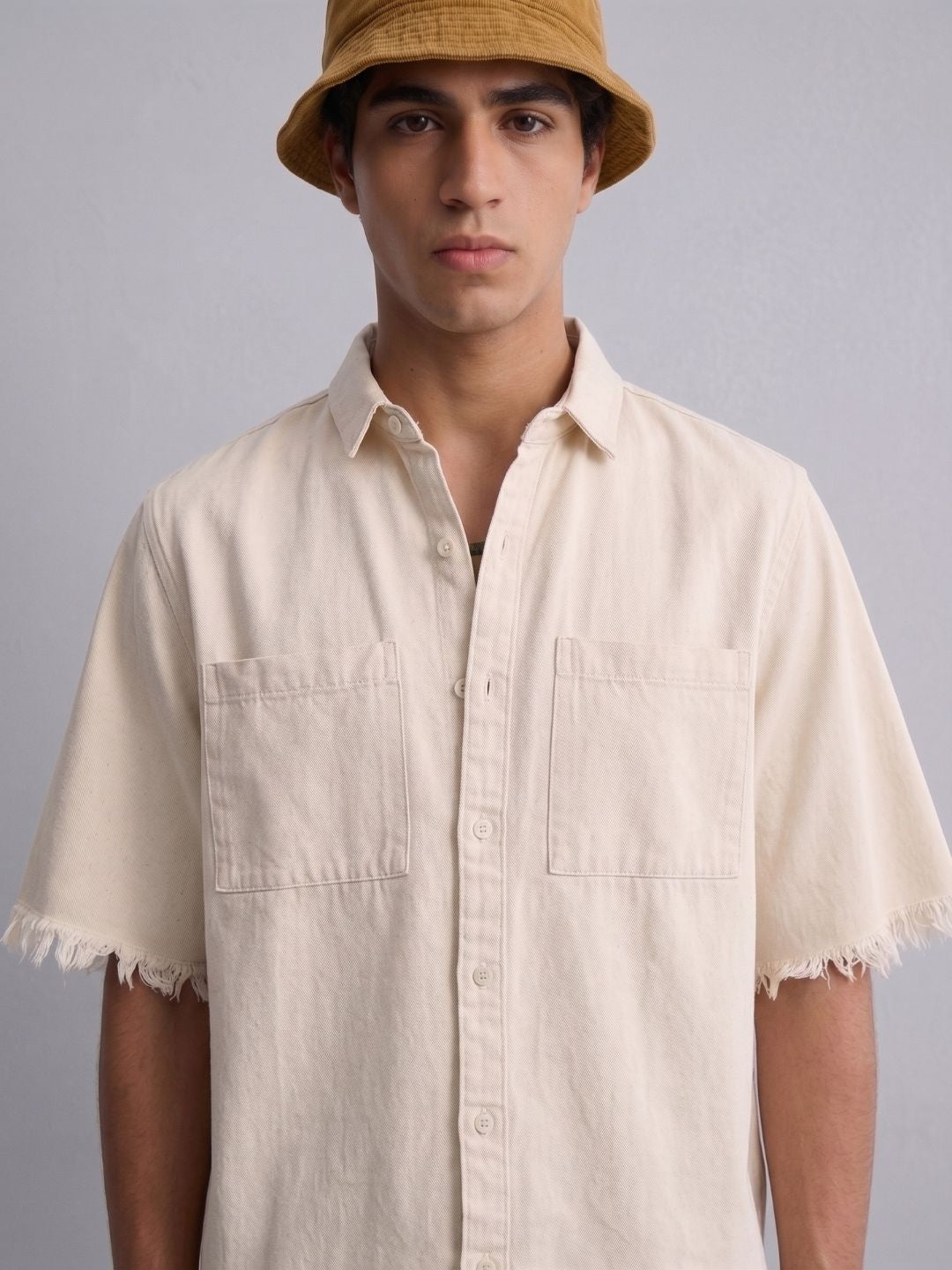 Off-White Raw Edge Oversized Box-Fit Spread Collar Premium Denim Shirt