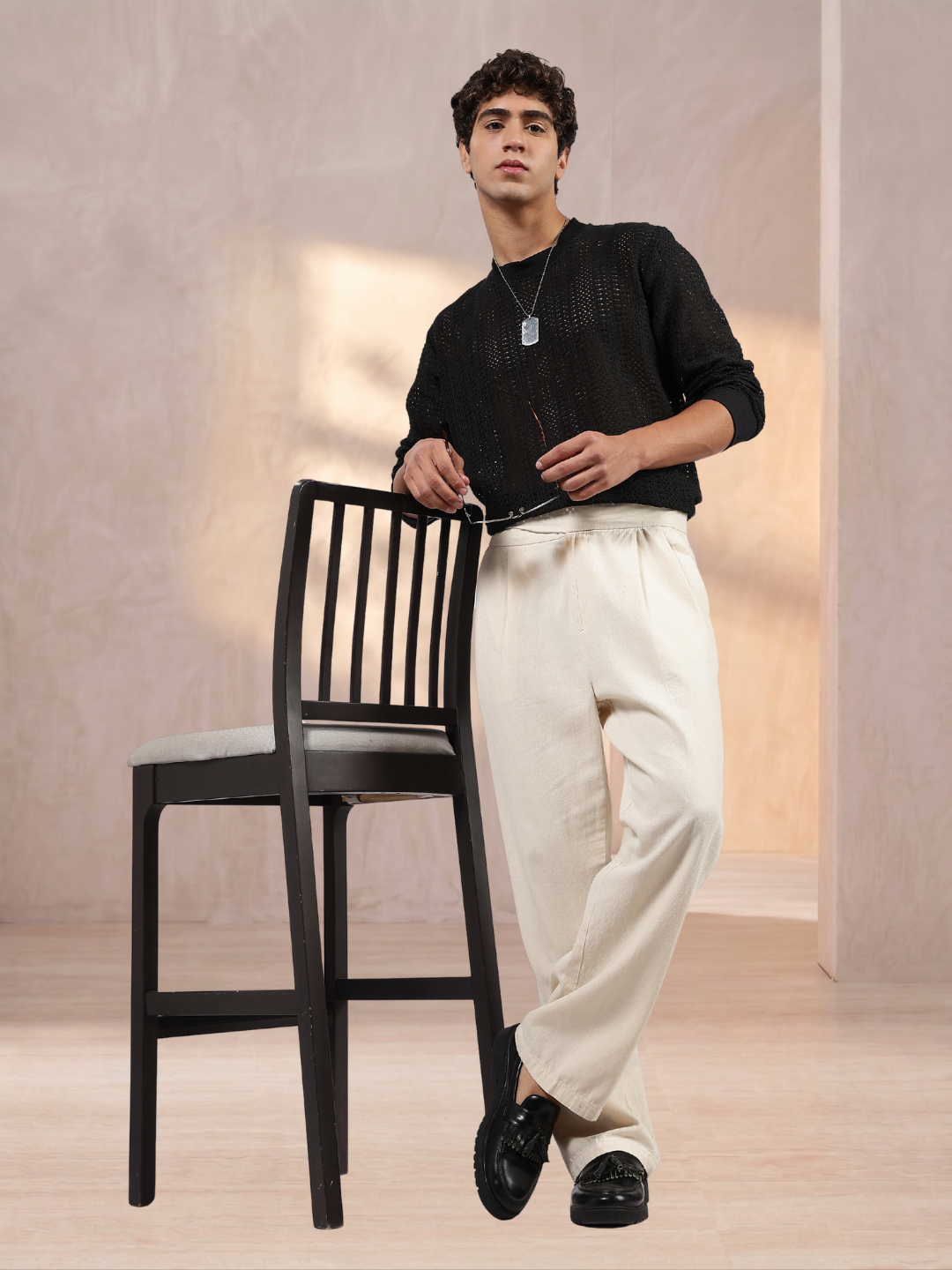 Black Oversized Fit Premium Pure Cotton Crochet T-Shirt