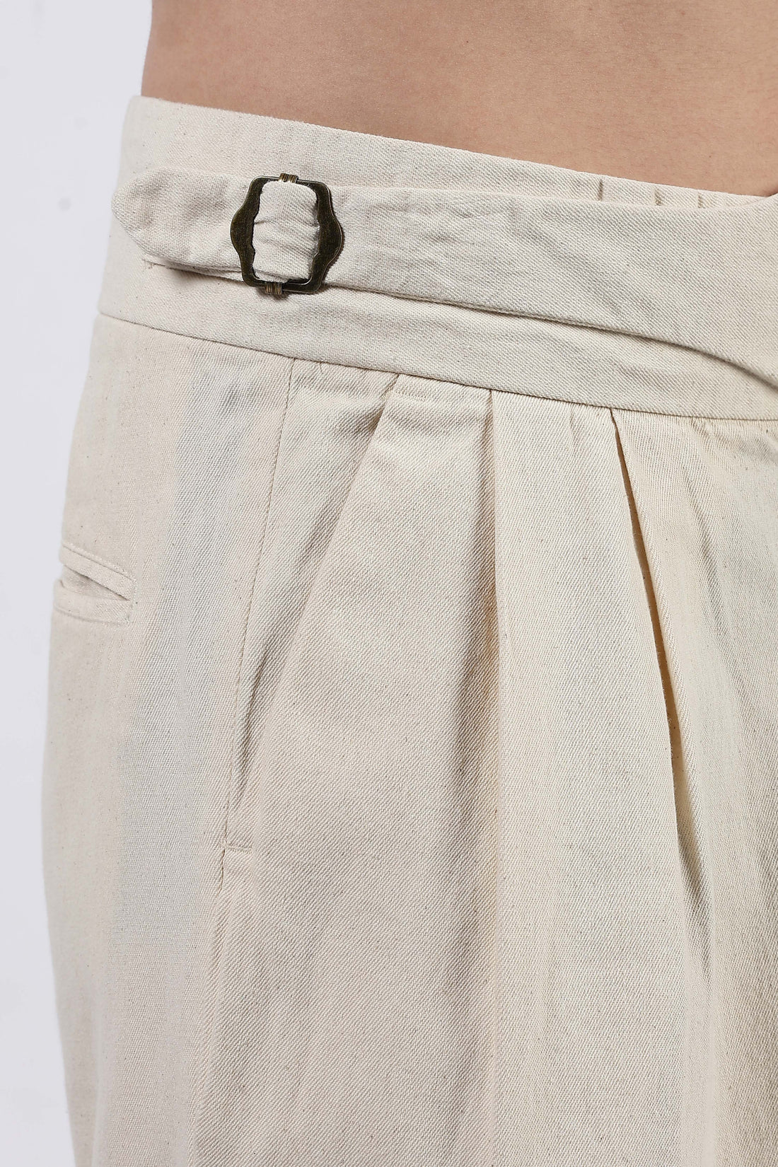 Off-White Premium Denim Gurkha Trousers with Double Pleated Front