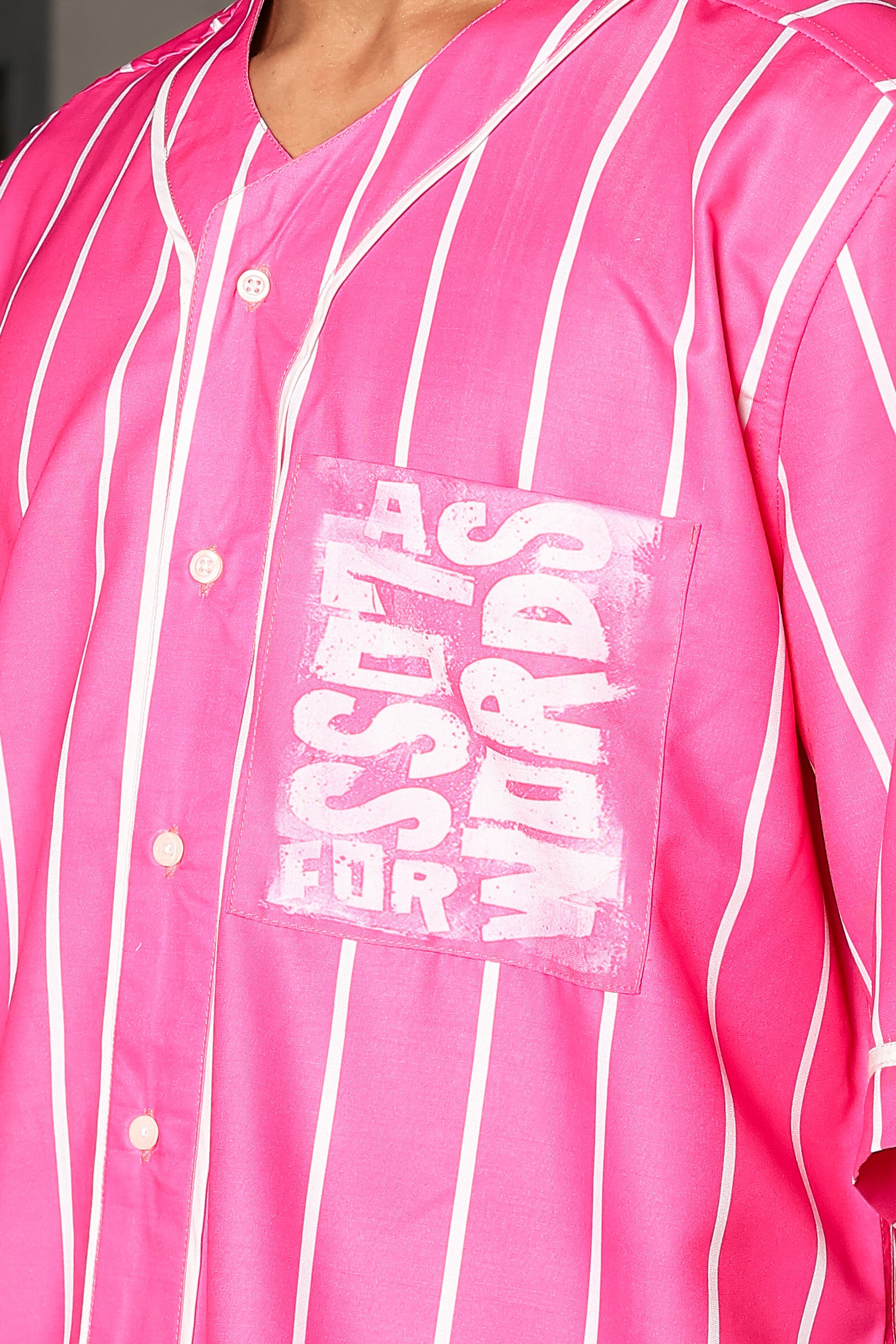 Pink & White Stripe Printed Oversized Baseball Resort Shirt & Shorts Co-ord Set
