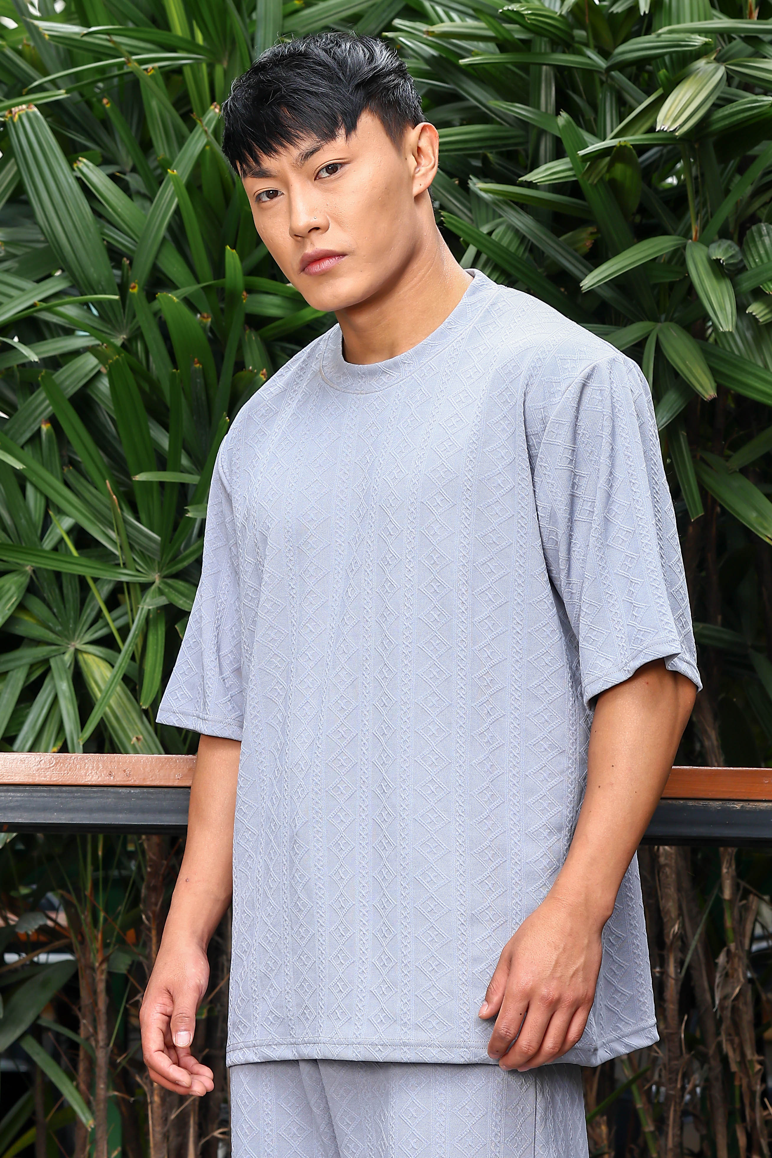 Unisex Grey Textured Oversized Round Neck Tee & Track Pant Co-ord Set