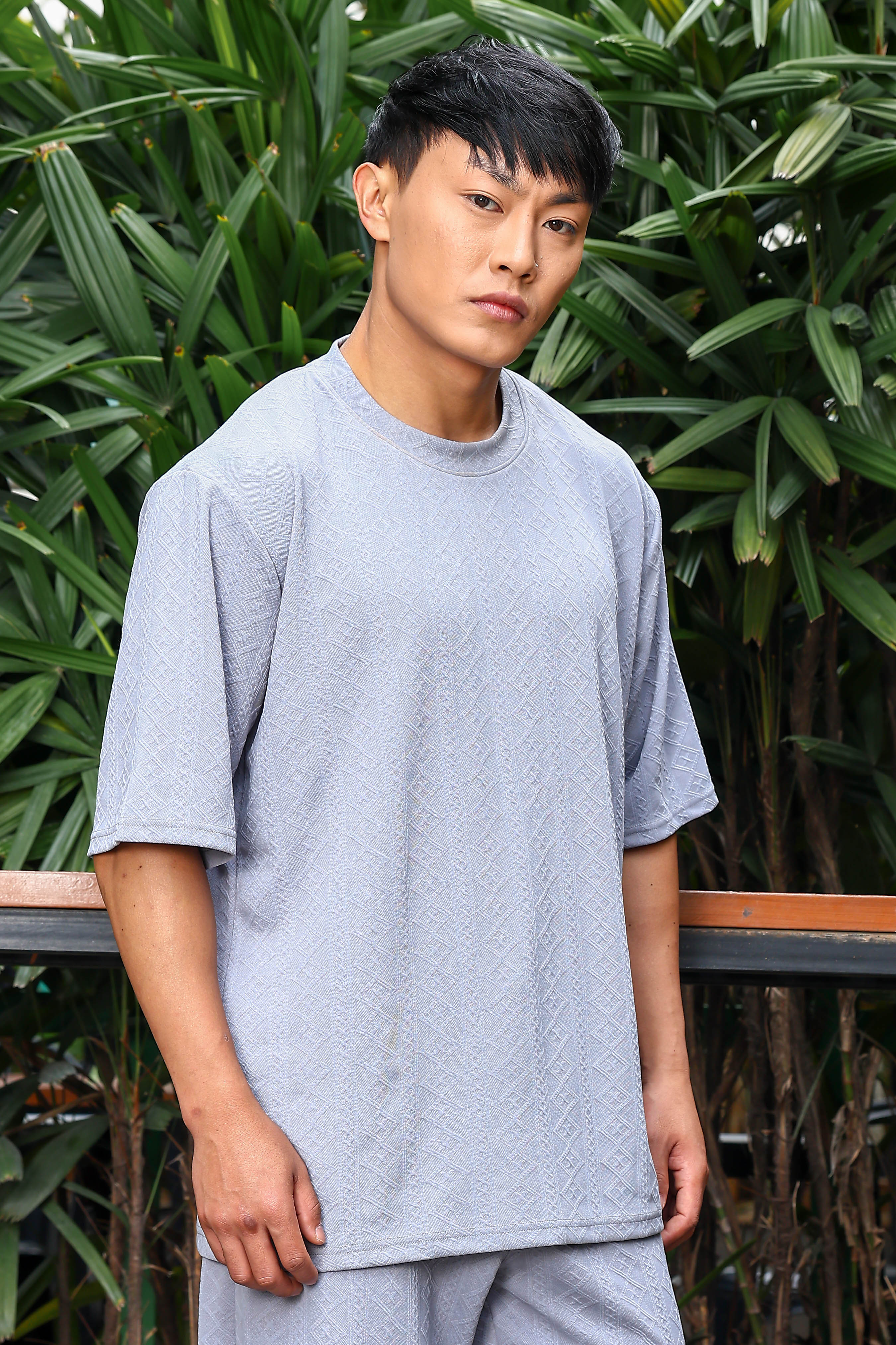 Unisex Grey Textured Oversized Round Neck Tee & Track Pant Co-ord Set