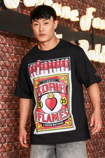 Black Oversized Printed Premium Drop-Shoulder Sleeve Pure Cotton T-shirt