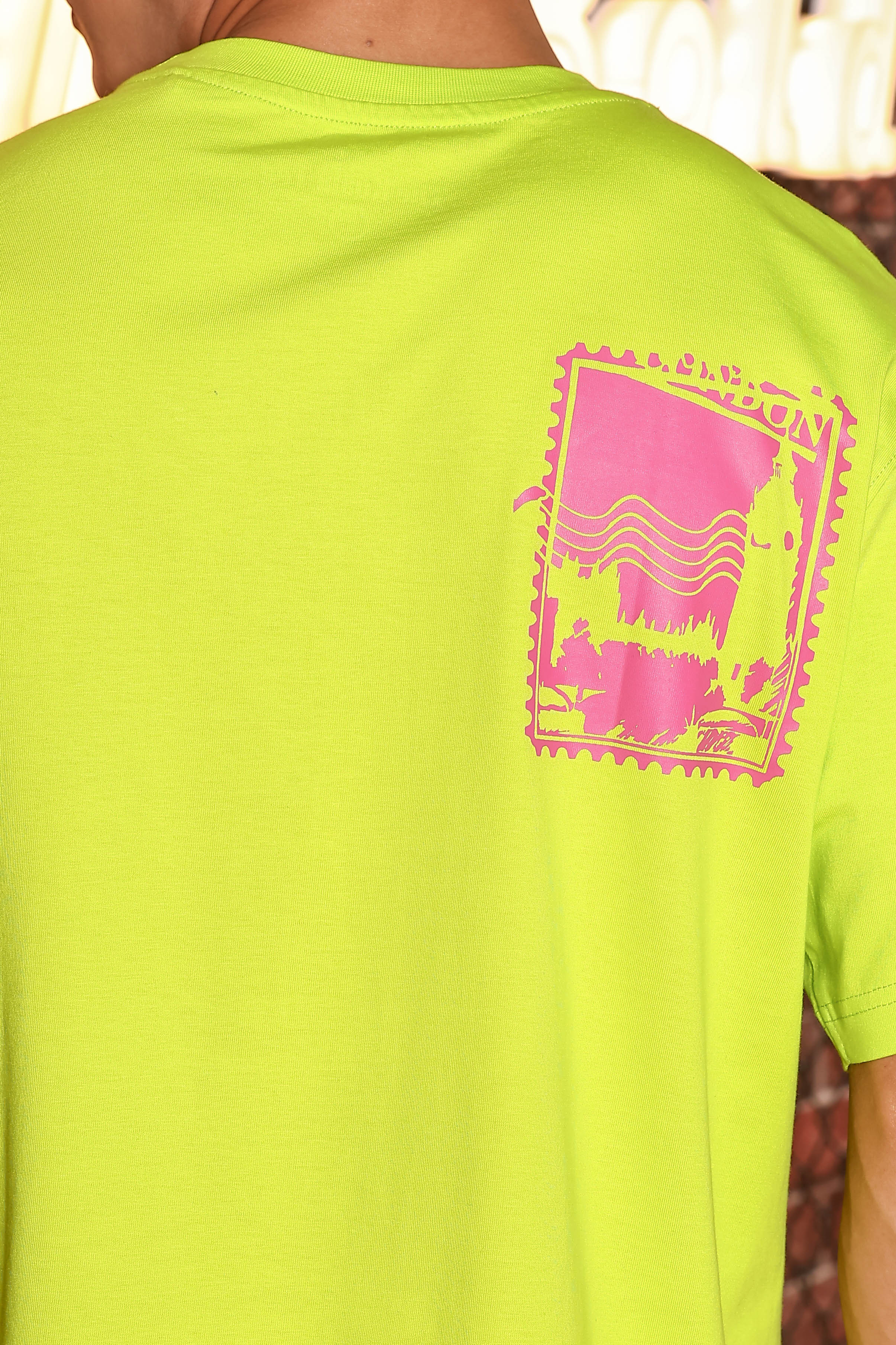 Neon Green Oversized Printed Drop-Shoulder Sleeve Pure Cotton T-shirt