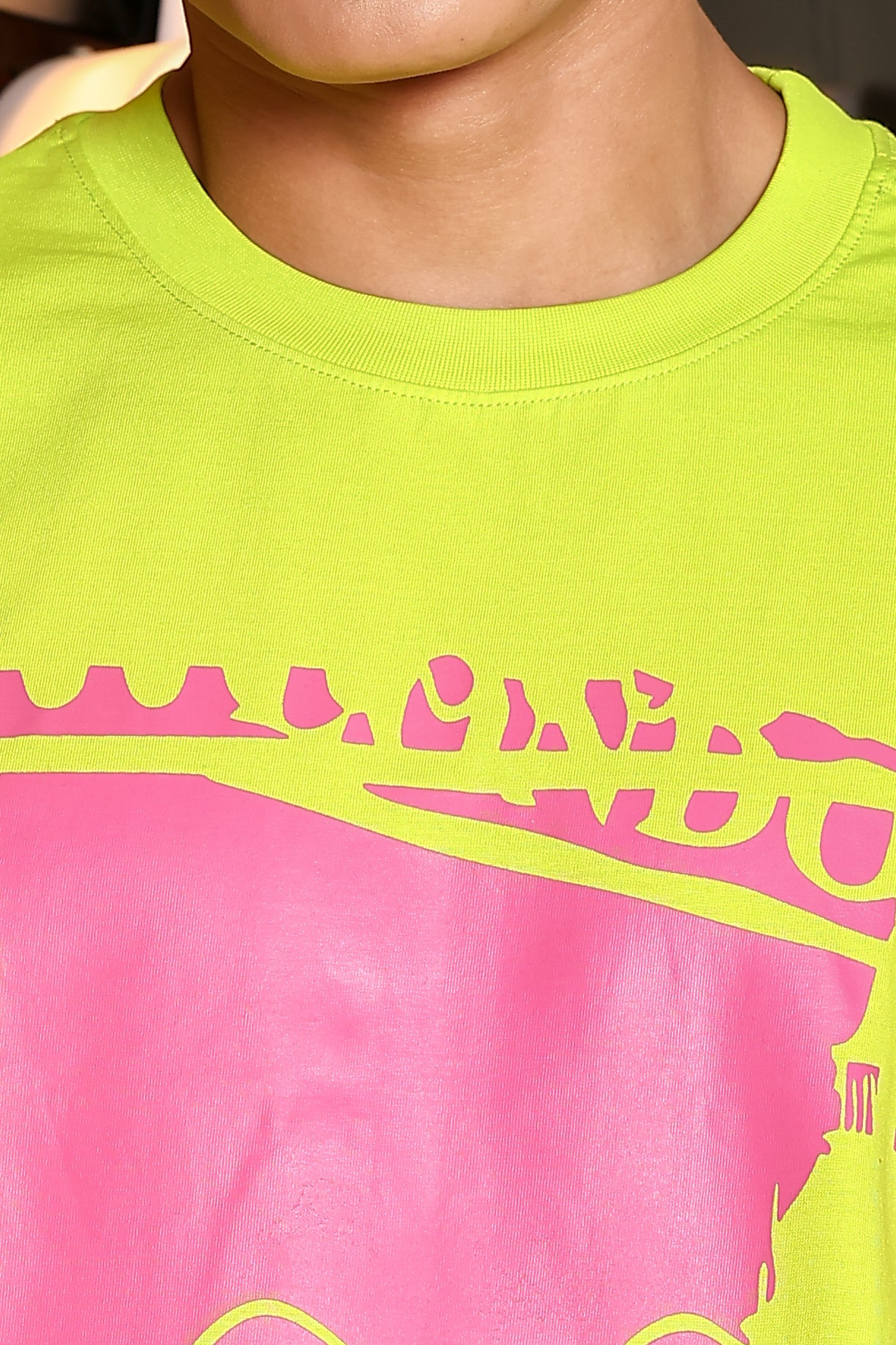 Neon Green Oversized Printed Drop-Shoulder Sleeve Pure Cotton T-shirt