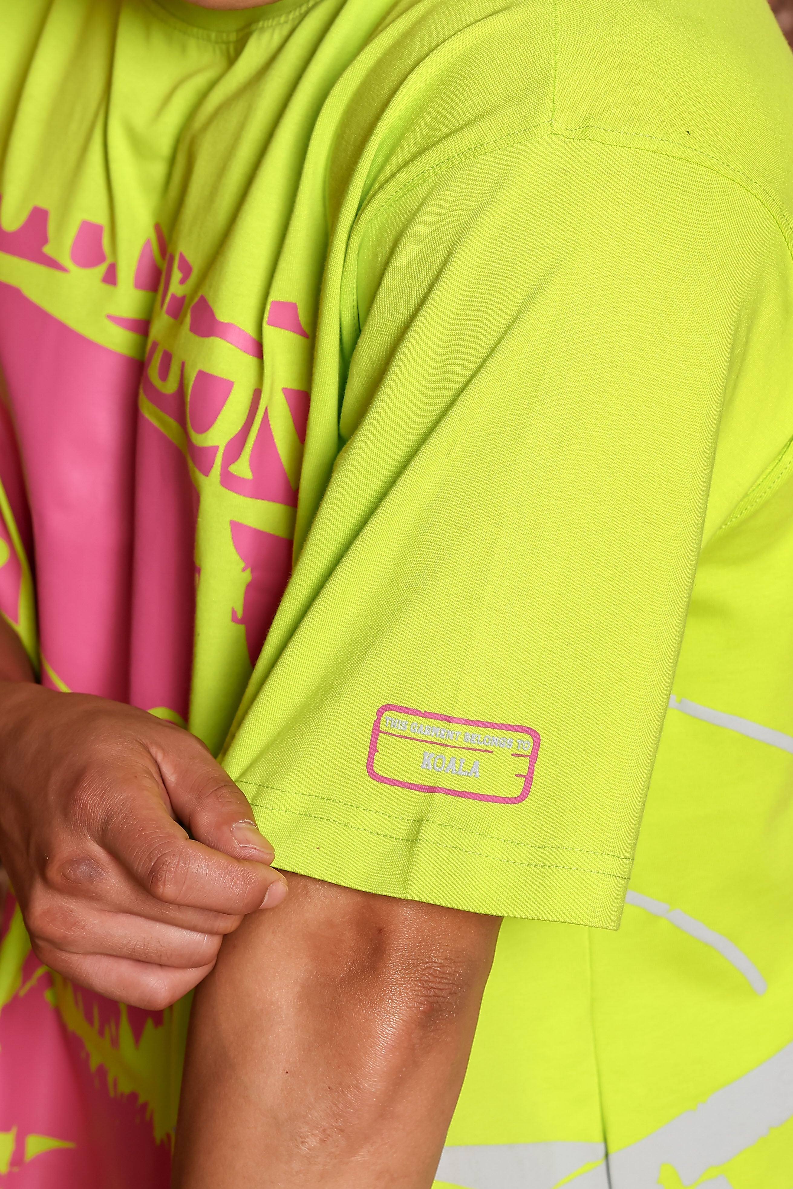 Neon Green Oversized Printed Drop-Shoulder Sleeve Pure Cotton T-shirt