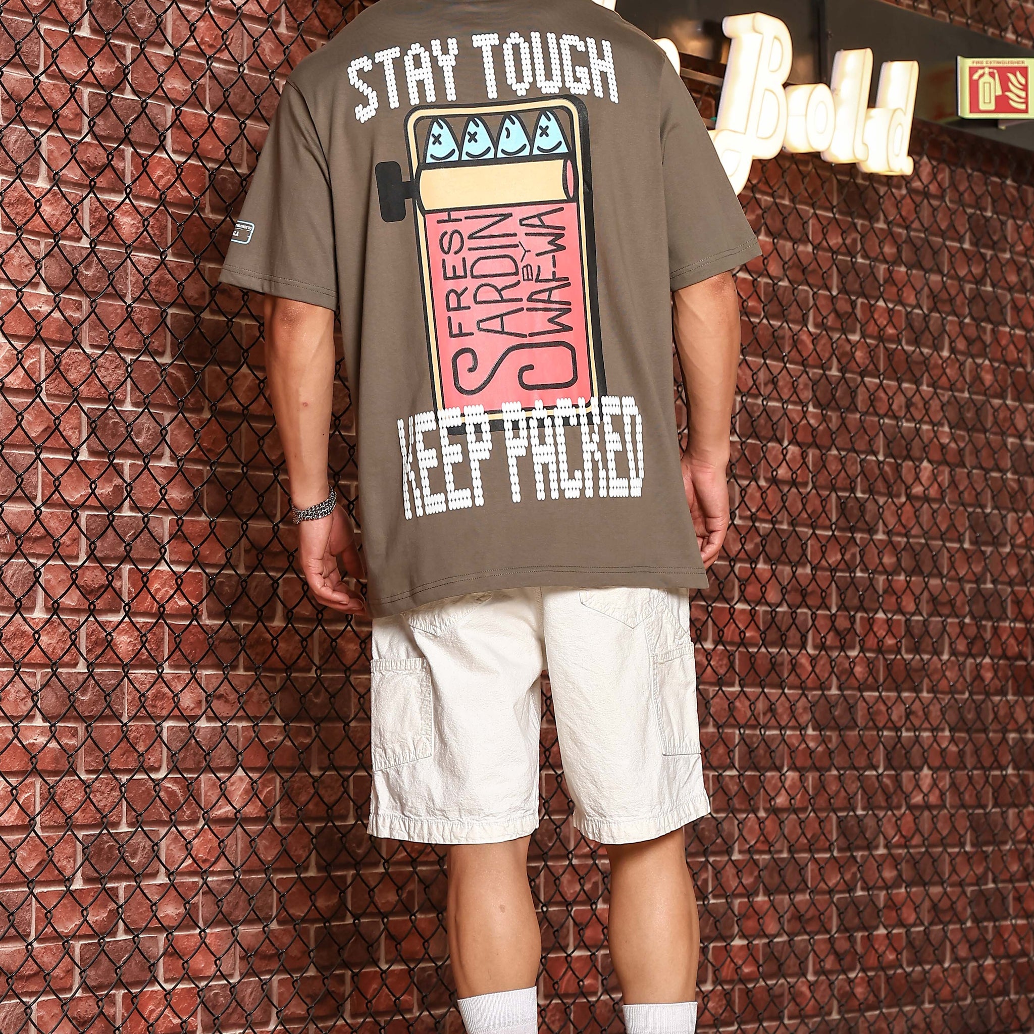 Grey Oversized Printed Premium Drop-Shoulder Sleeve Pure Cotton T-shirt
