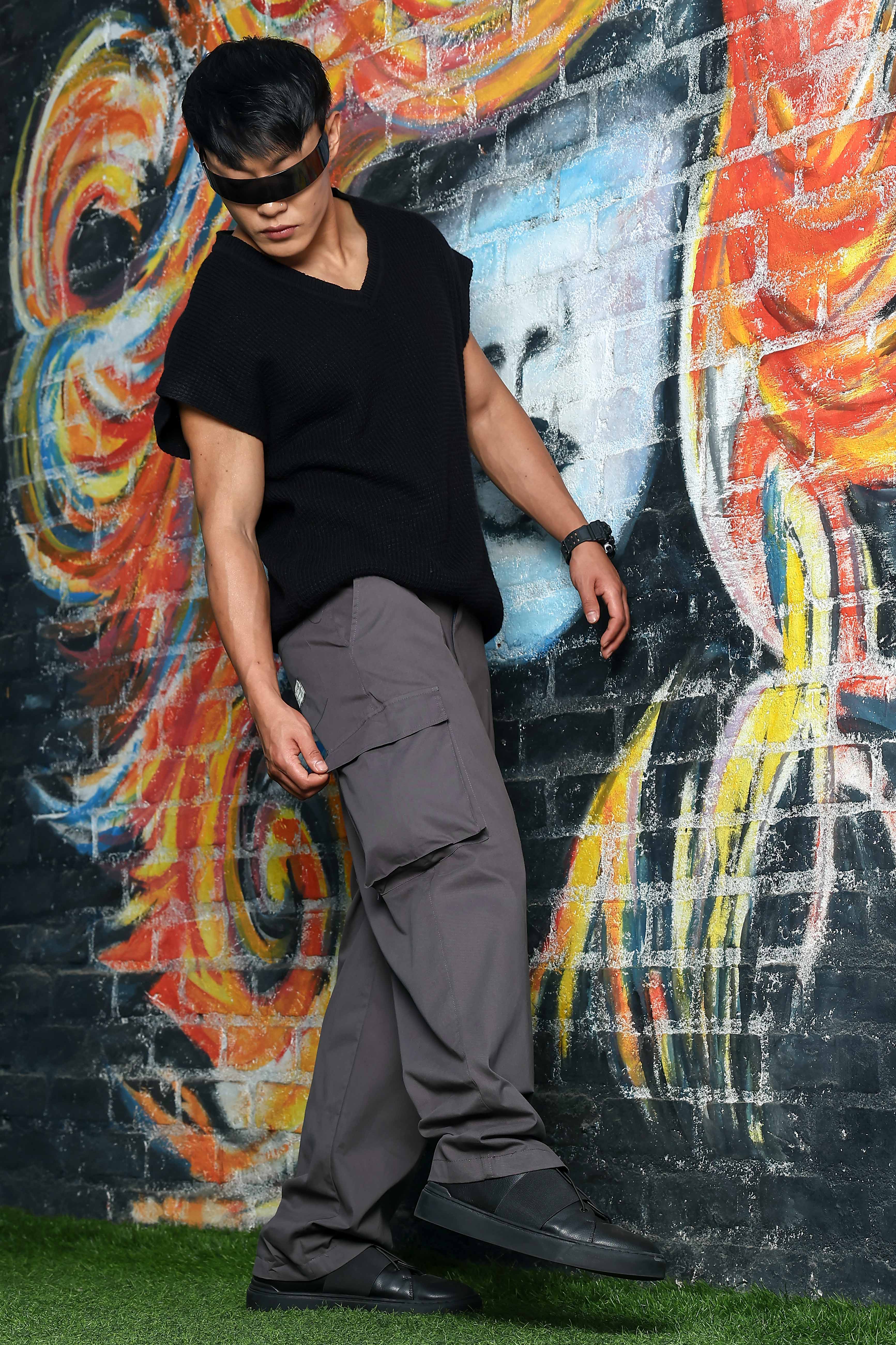 Unisex Baggy fit 6 Pocket Grey Cotton Cargo Trousers