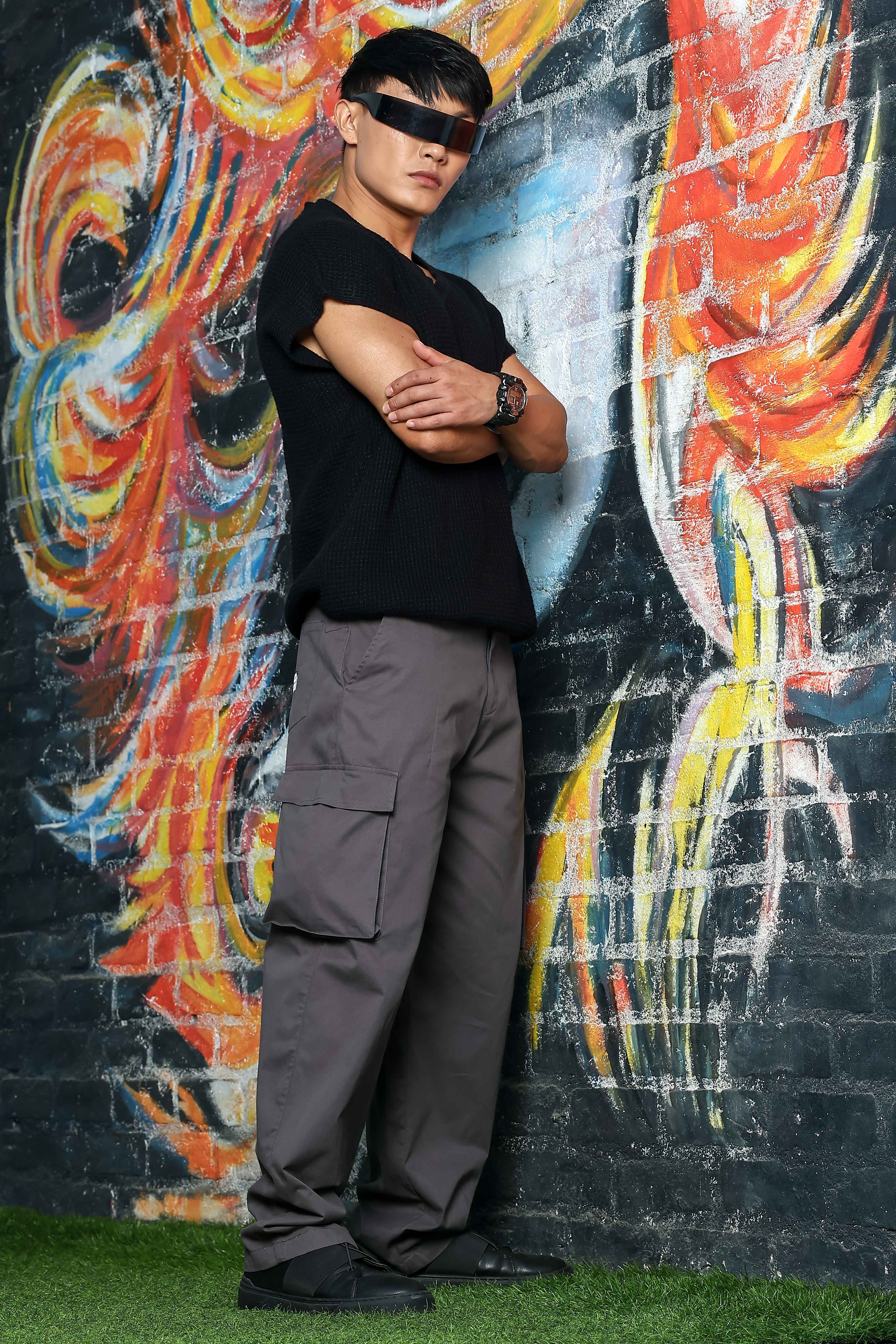 Unisex Baggy fit 6 Pocket Grey Cotton Cargo Trousers