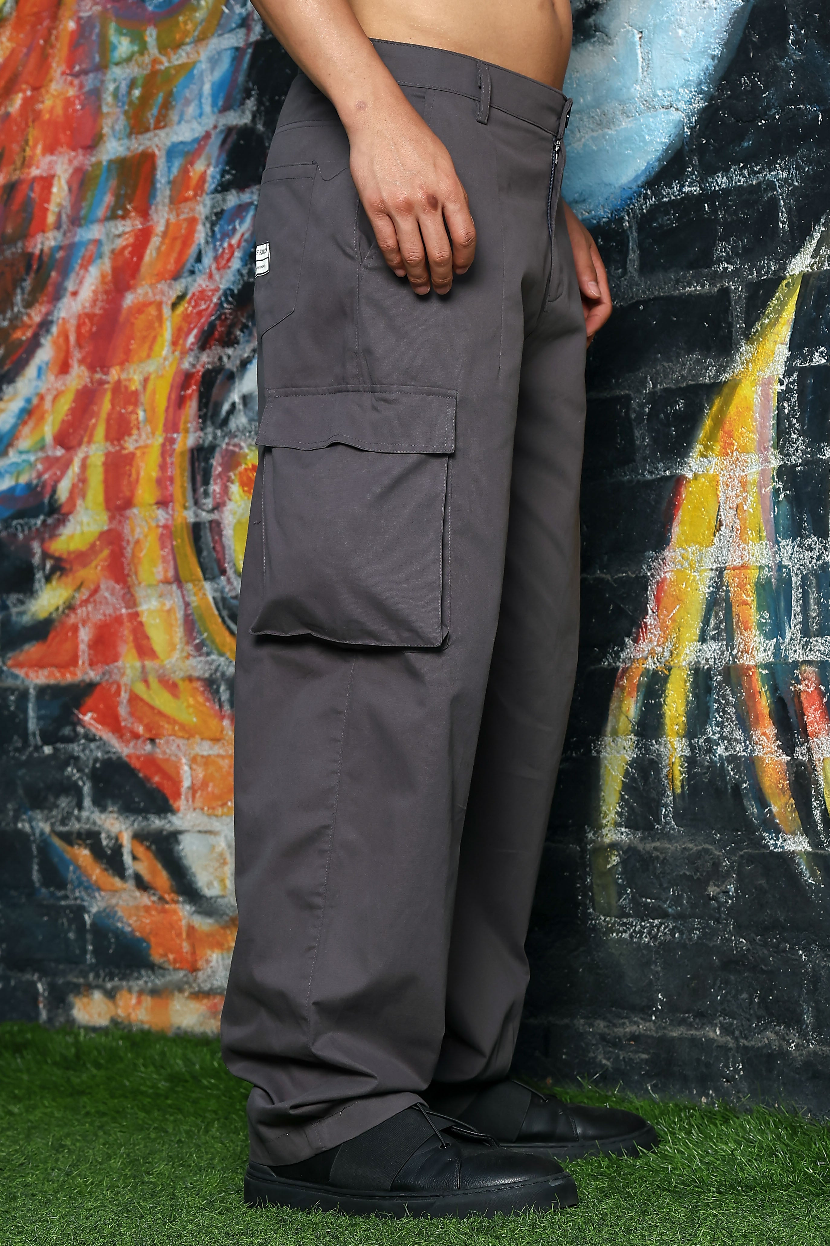 Unisex Baggy fit 6 Pocket Grey Cotton Cargo Trousers