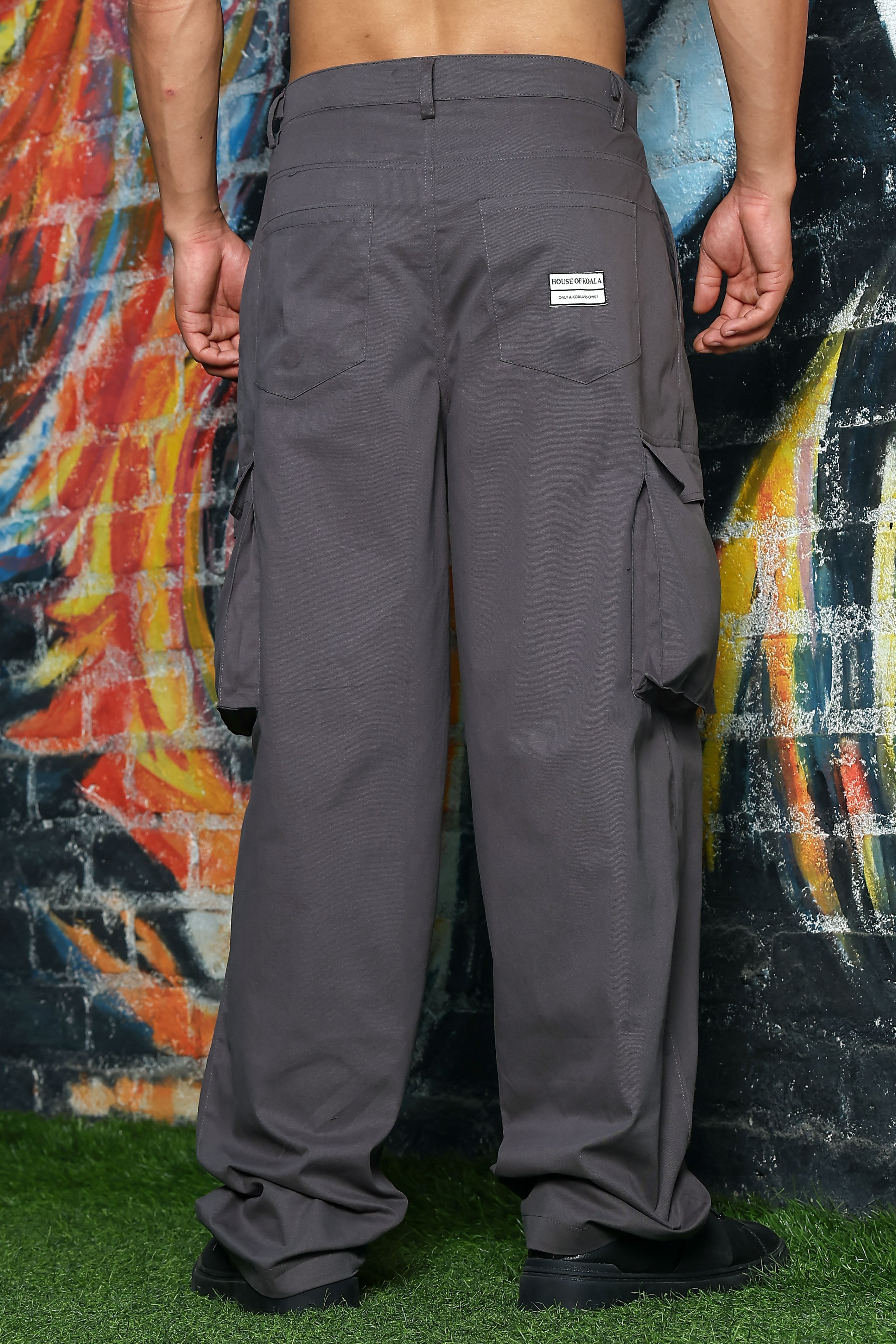 Unisex Baggy fit 6 Pocket Grey Cotton Cargo Trousers