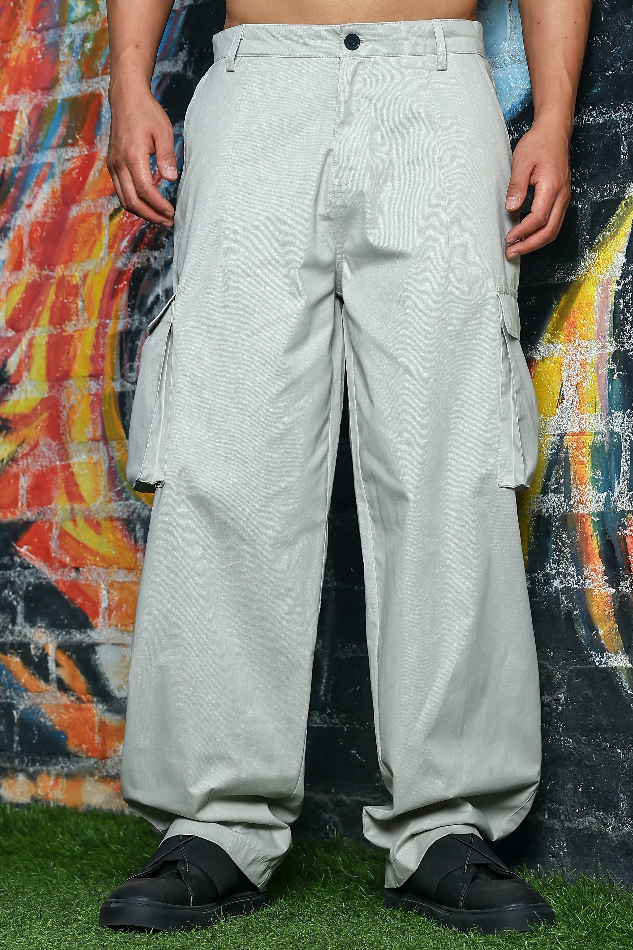 Unisex Baggy fit Grey Cargo Trousers