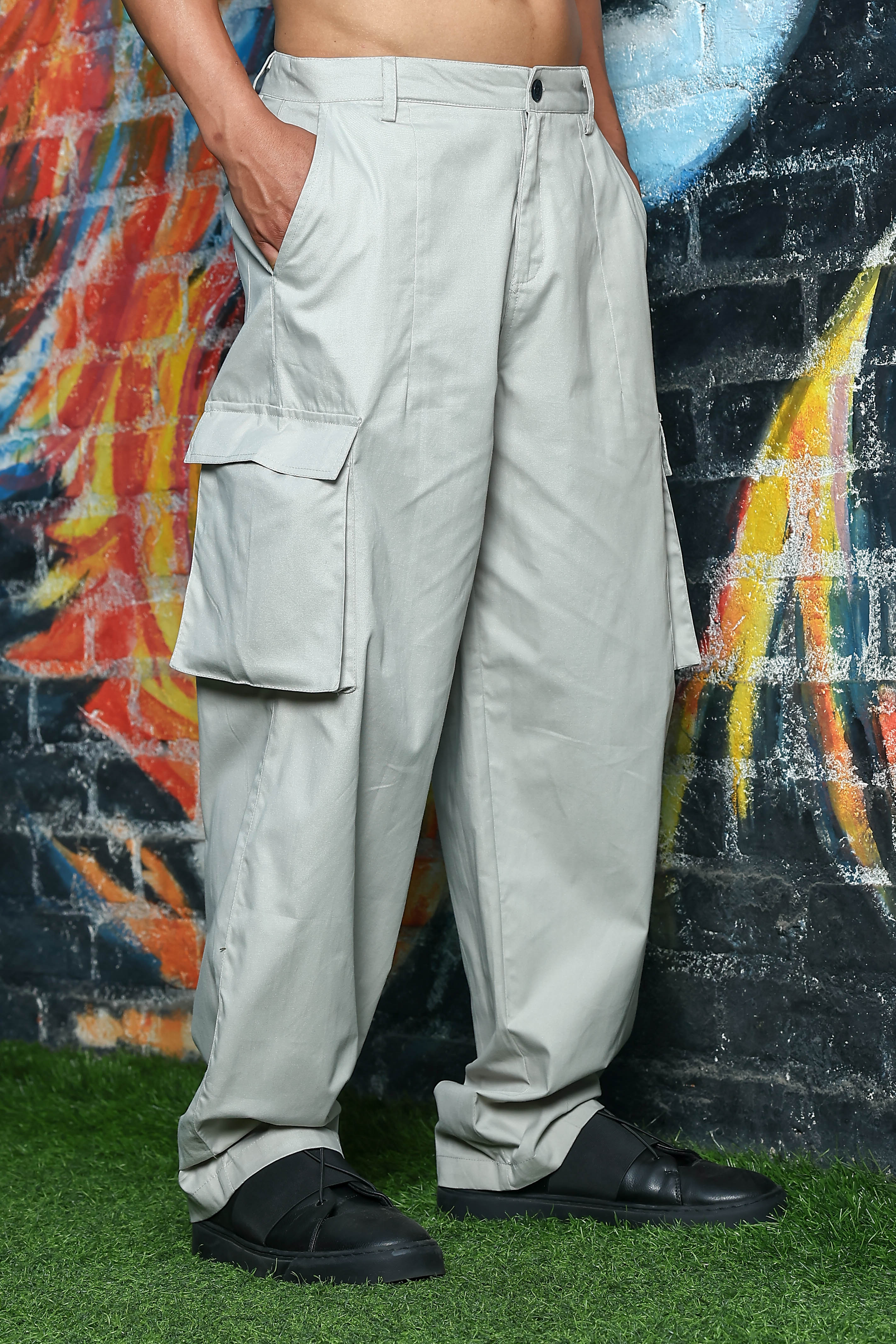 Unisex Baggy fit Grey Cargo Trousers
