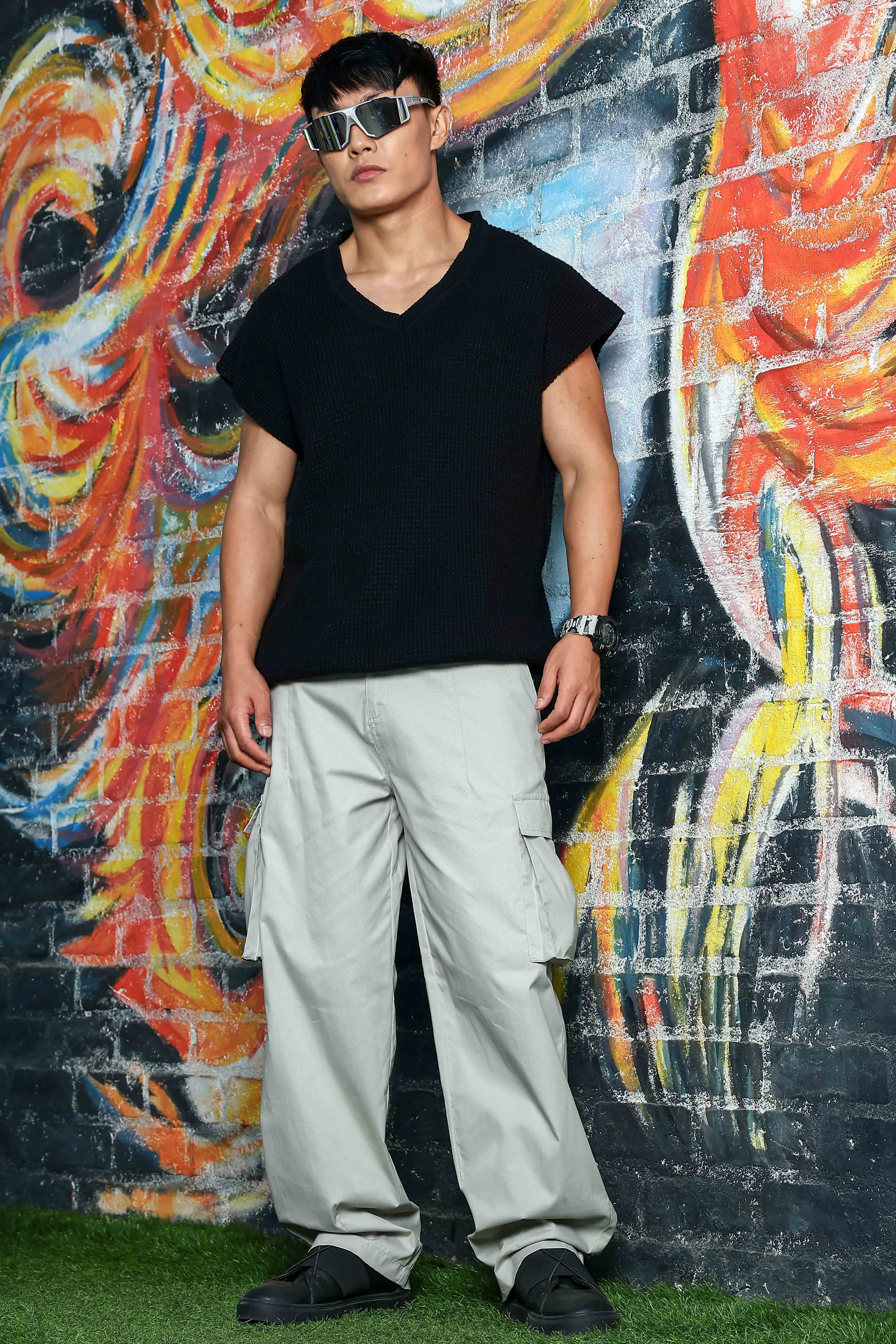 Unisex Baggy fit Grey Cargo Trousers